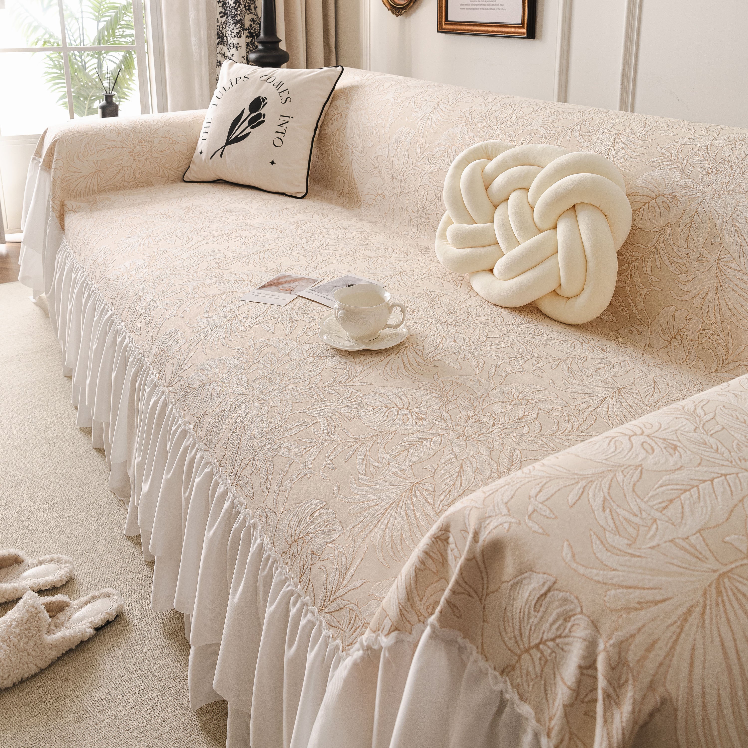 French Chic Style Ruffle Floral Cover Throws for Sofas, Decorative Couch Covers - Image 49