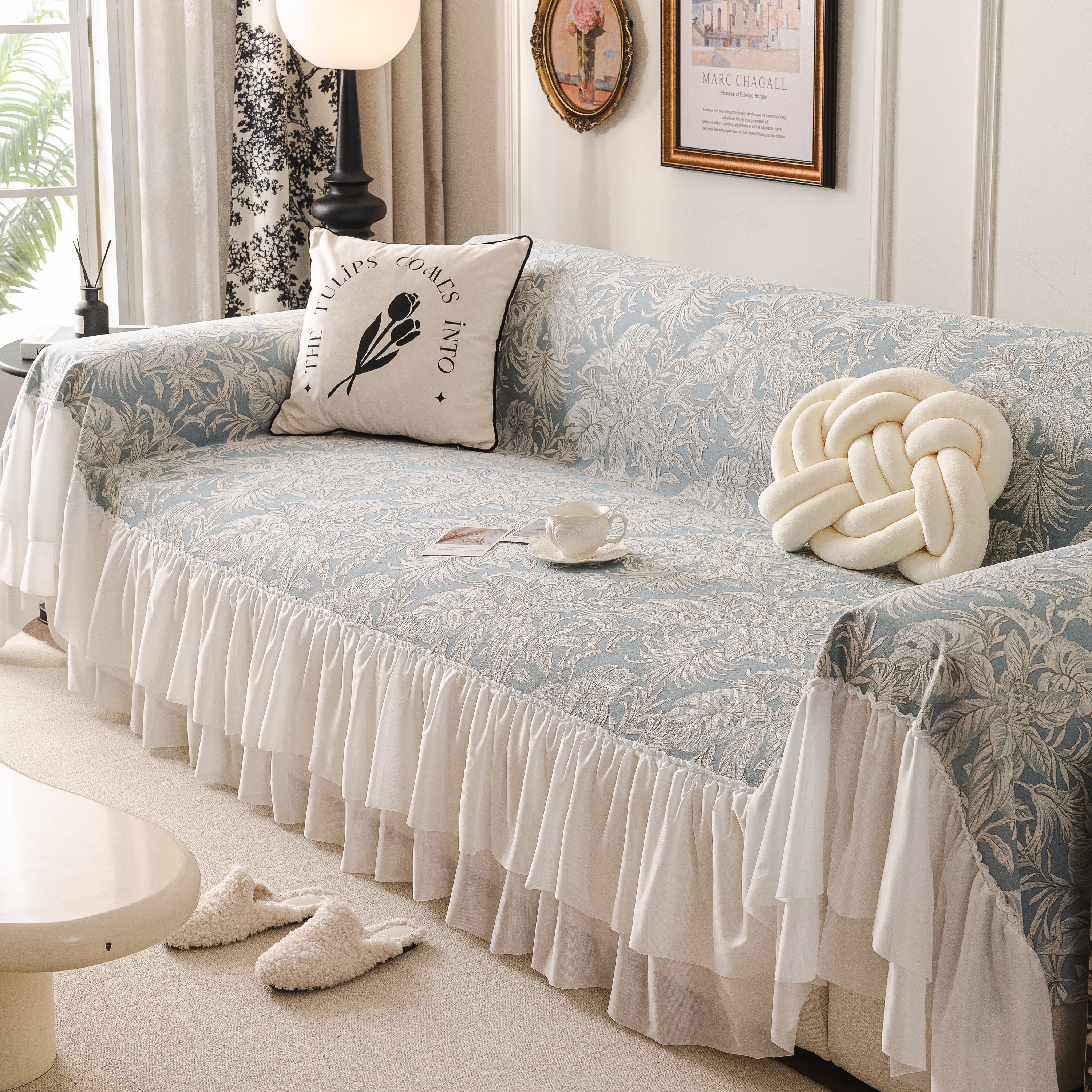 French Chic Style Ruffle Floral Cover Throws for Sofas, Decorative Couch Covers - Image 5