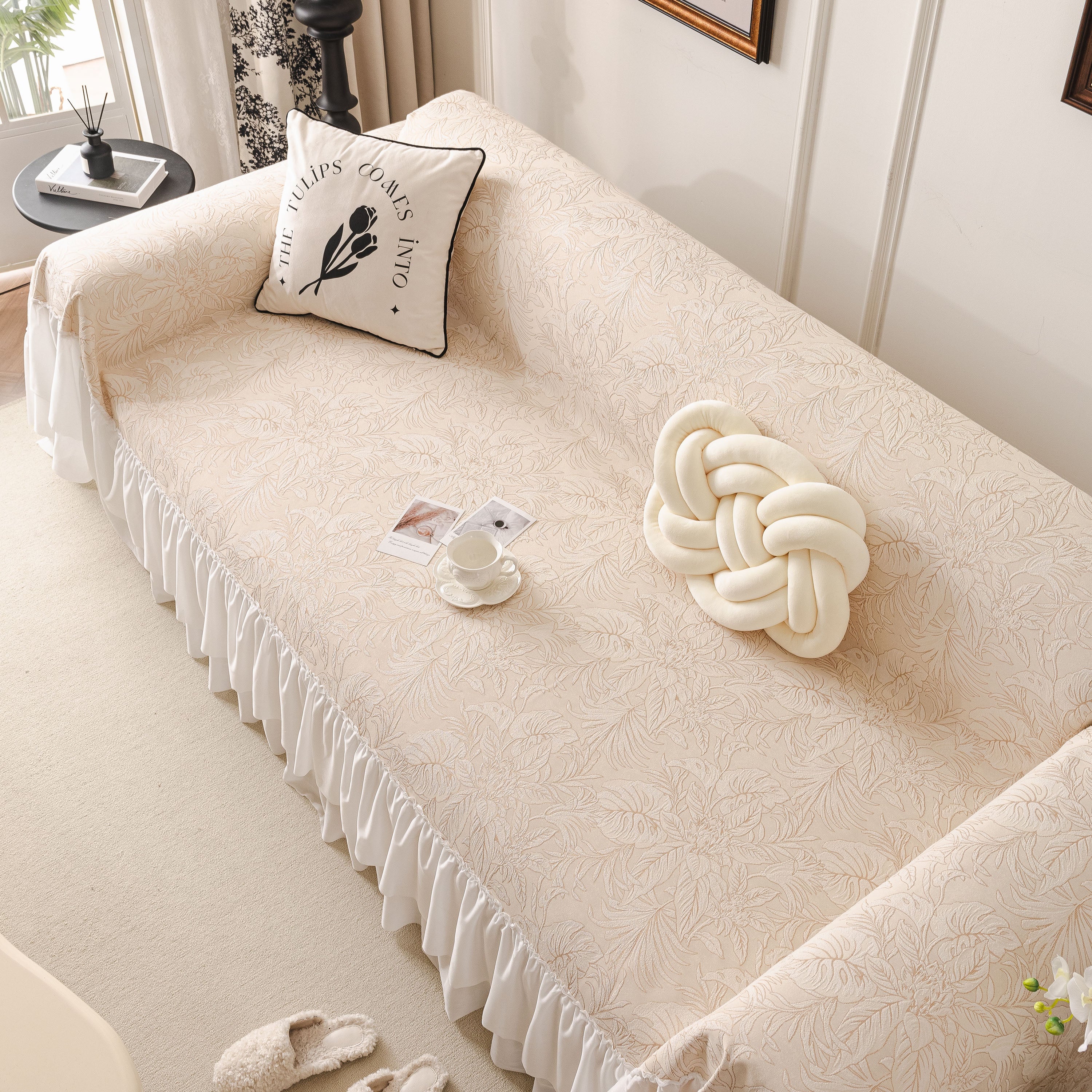 French Chic Style Ruffle Floral Cover Throws for Sofas, Decorative Couch Covers - Image 51