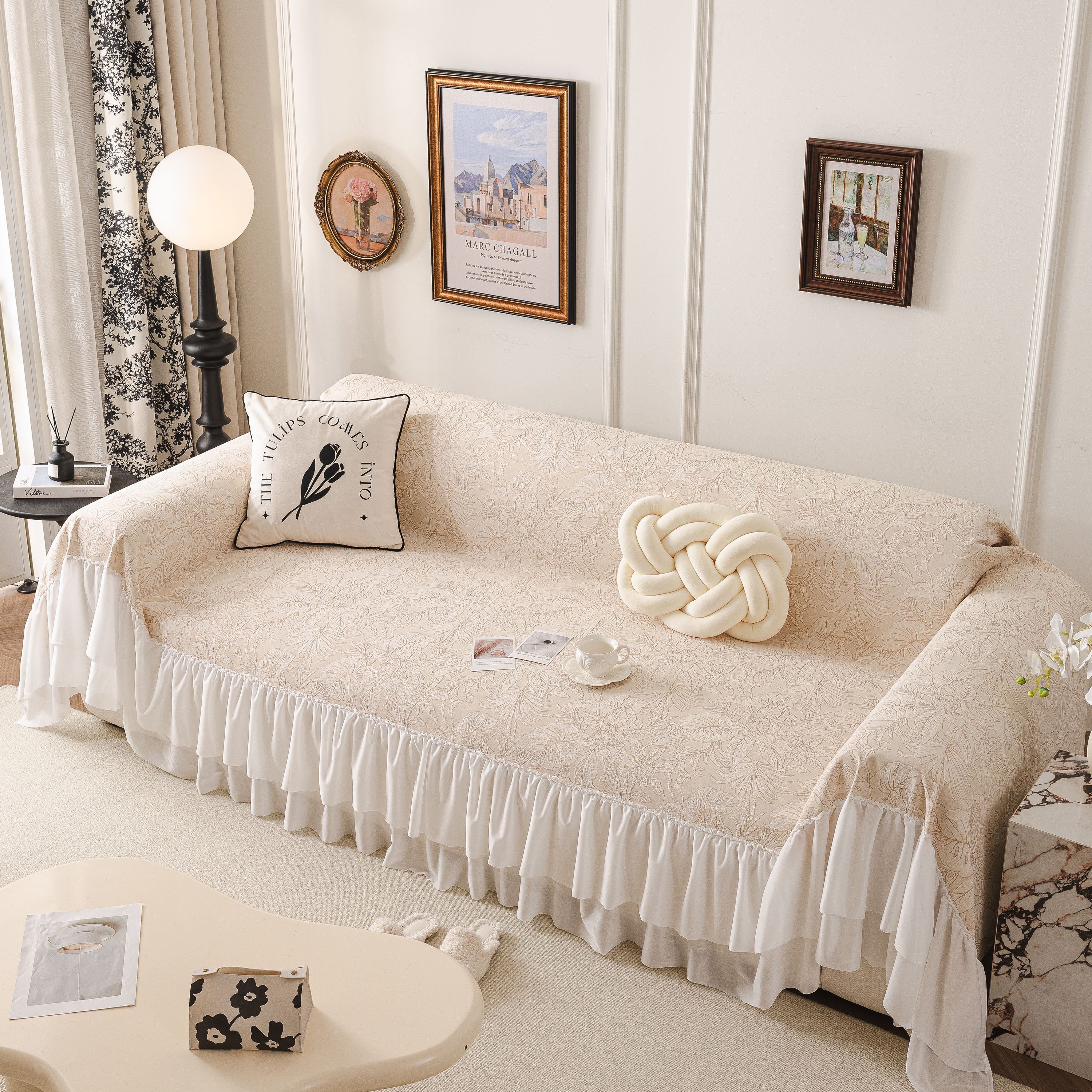 French Chic Style Ruffle Floral Cover Throws for Sofas, Decorative Couch Covers - Image 53