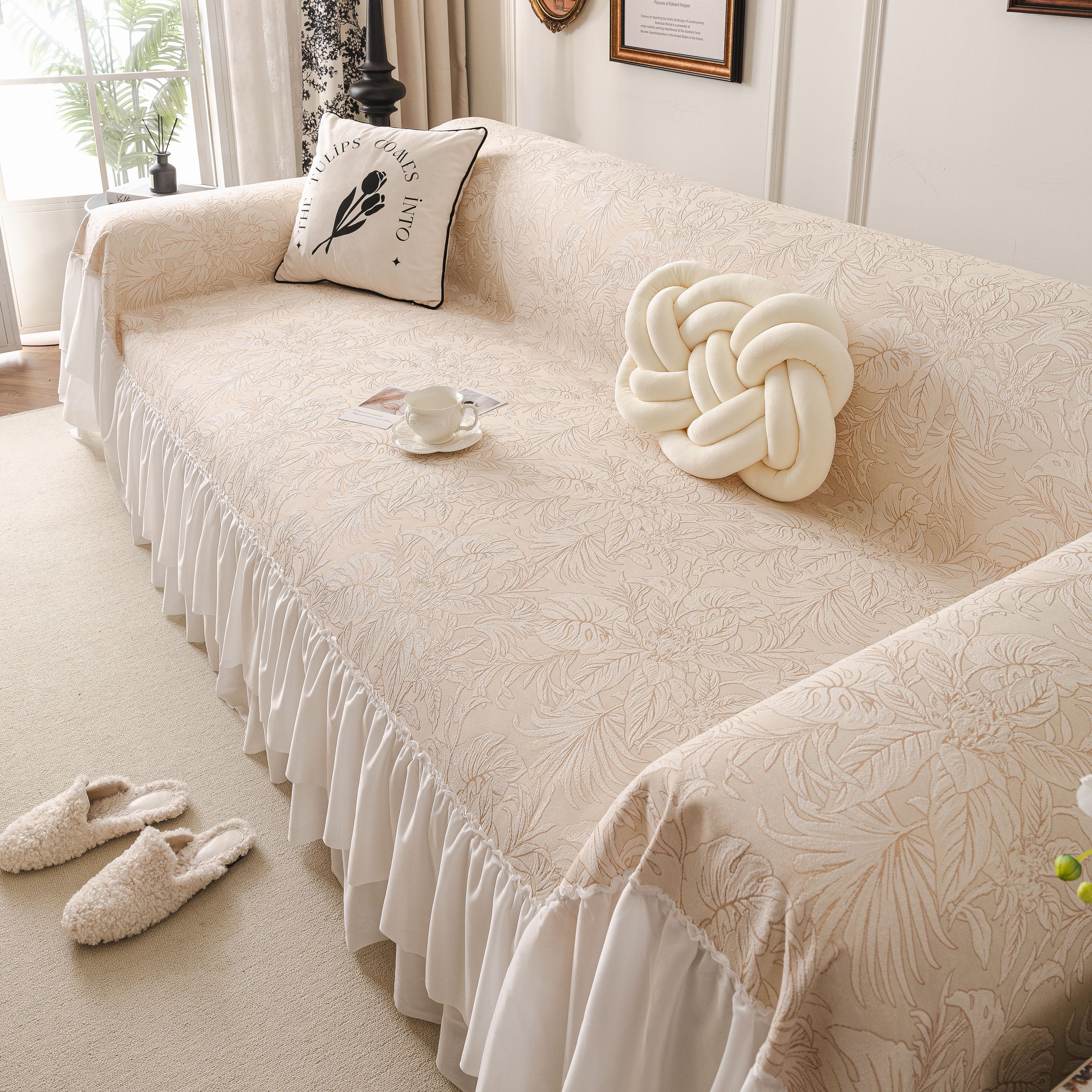 French Chic Style Ruffle Floral Cover Throws for Sofas, Decorative Couch Covers - Image 54