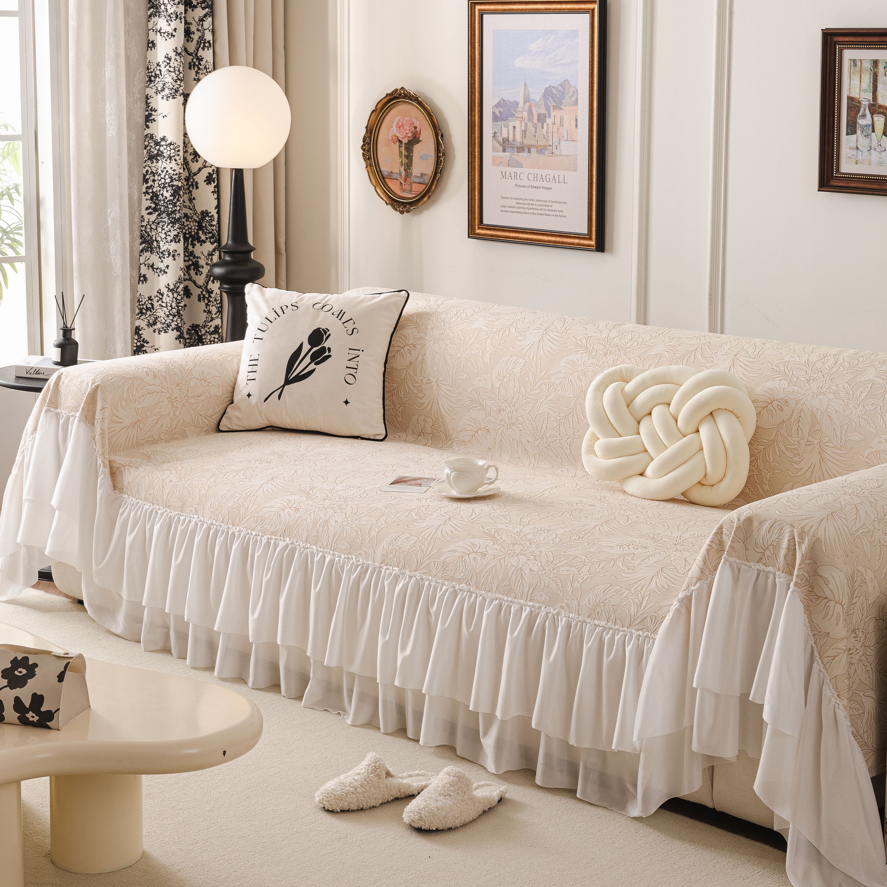 French Chic Style Ruffle Floral Cover Throws for Sofas, Decorative Couch Covers - Image 55