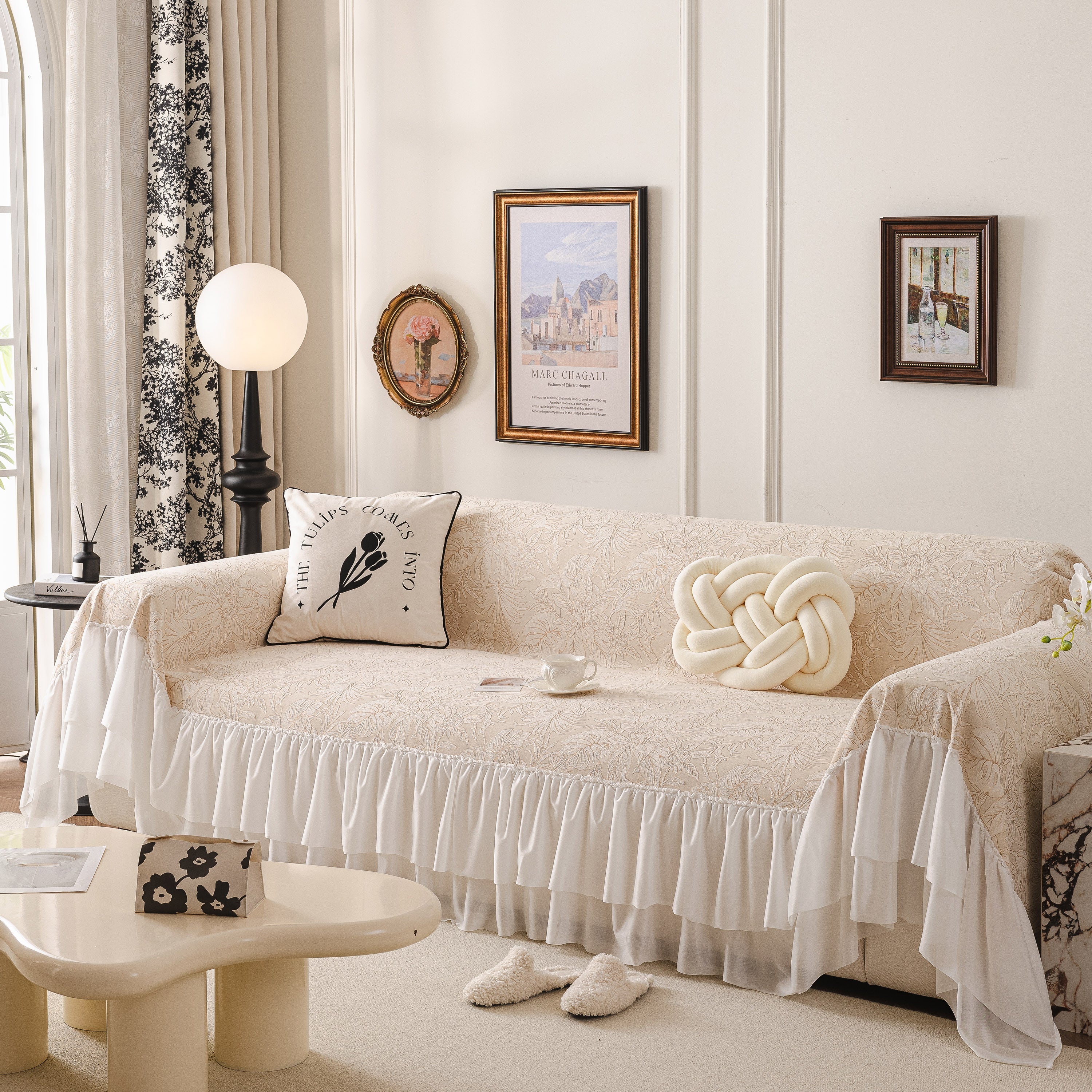 French Chic Style Ruffle Floral Cover Throws for Sofas, Decorative Couch Covers - Image 56
