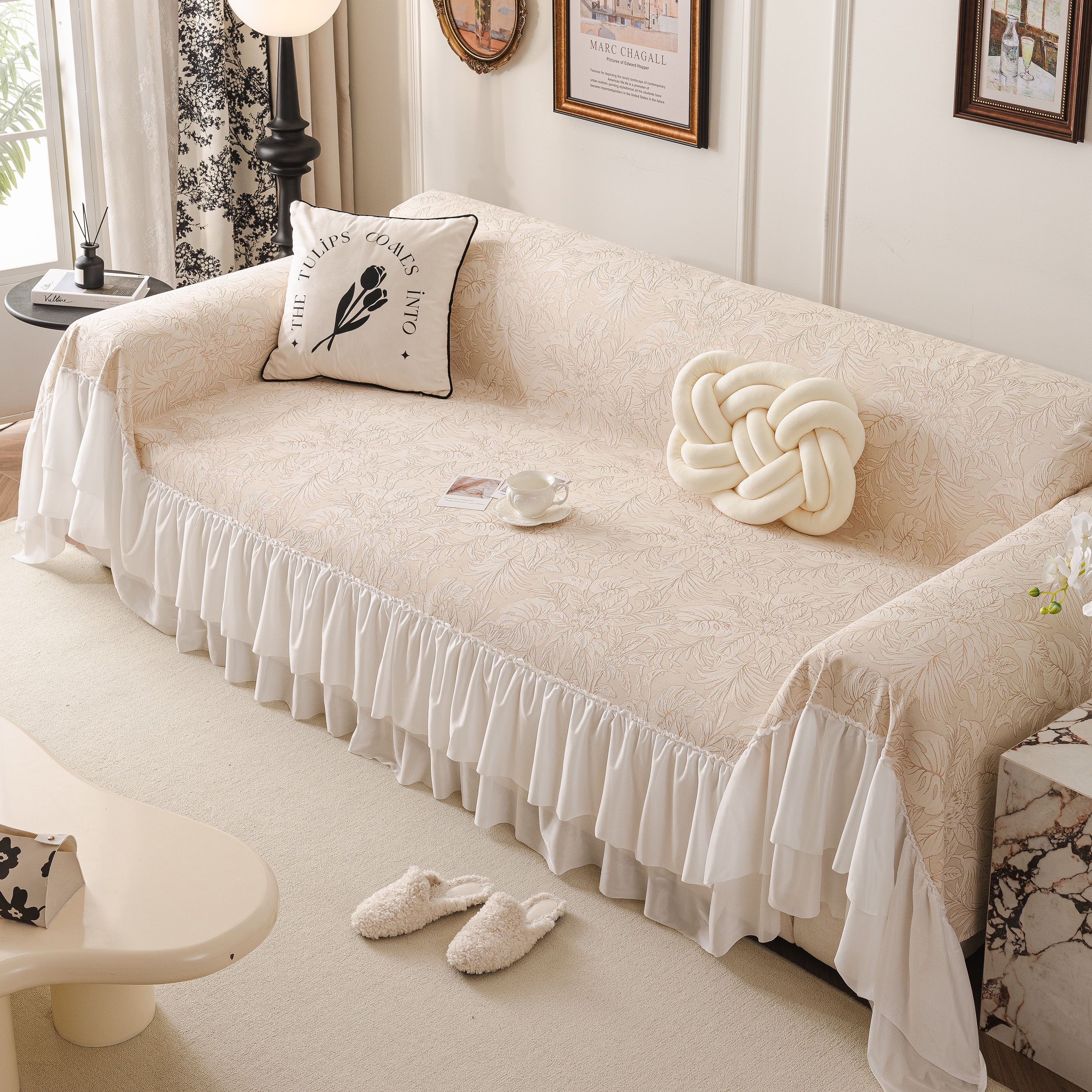 French Chic Style Ruffle Floral Cover Throws for Sofas, Decorative Couch Covers - Image 57
