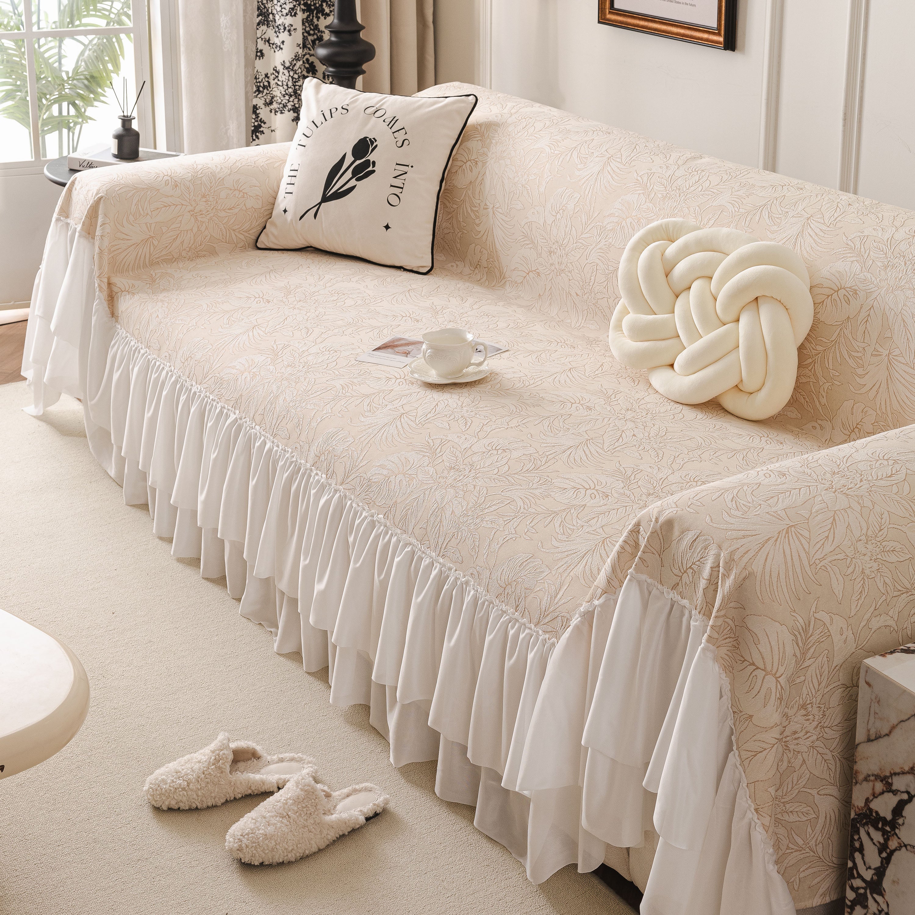French Chic Style Ruffle Floral Cover Throws for Sofas, Decorative Couch Covers - Image 58