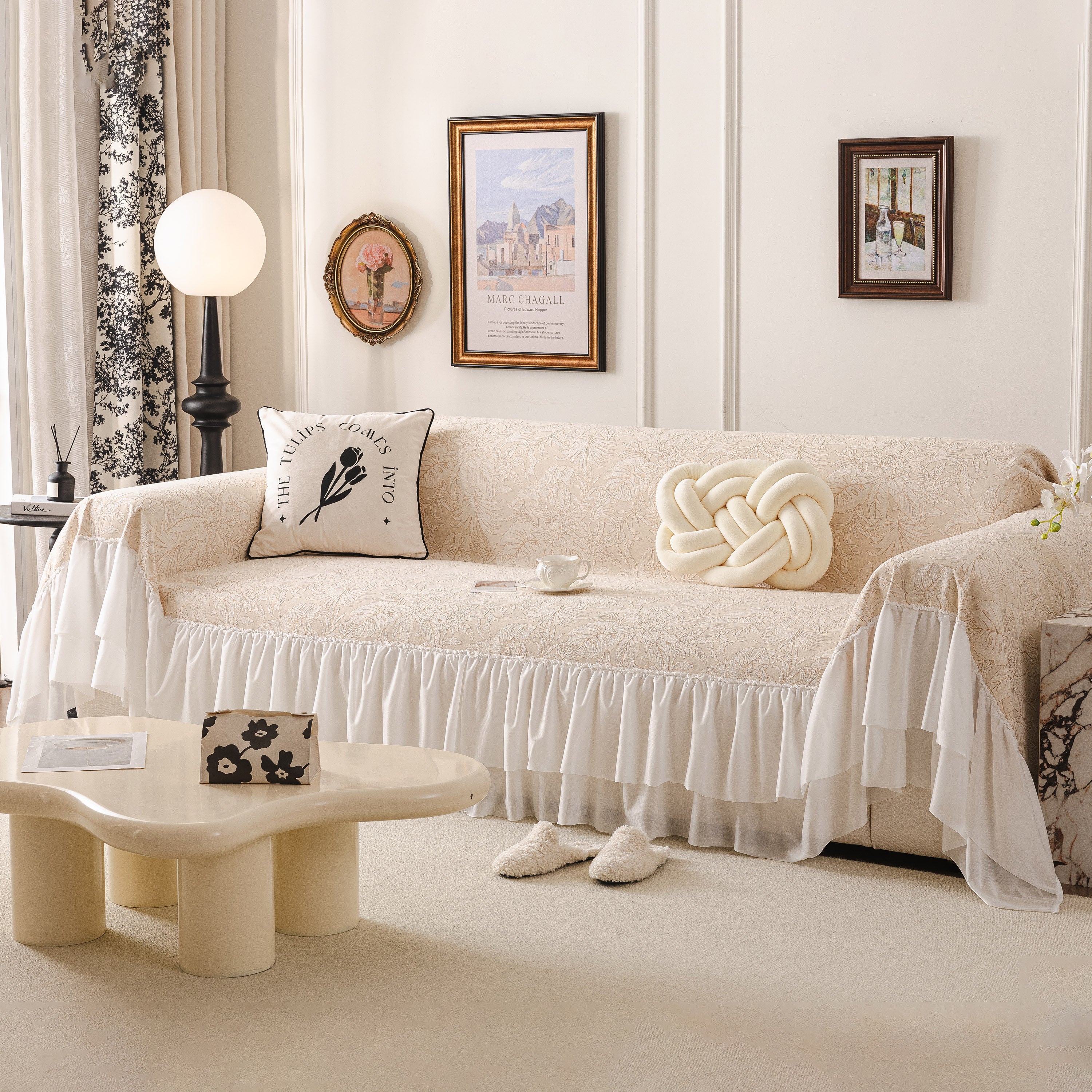 French Chic Style Ruffle Floral Cover Throws for Sofas, Decorative Couch Covers - Image 59