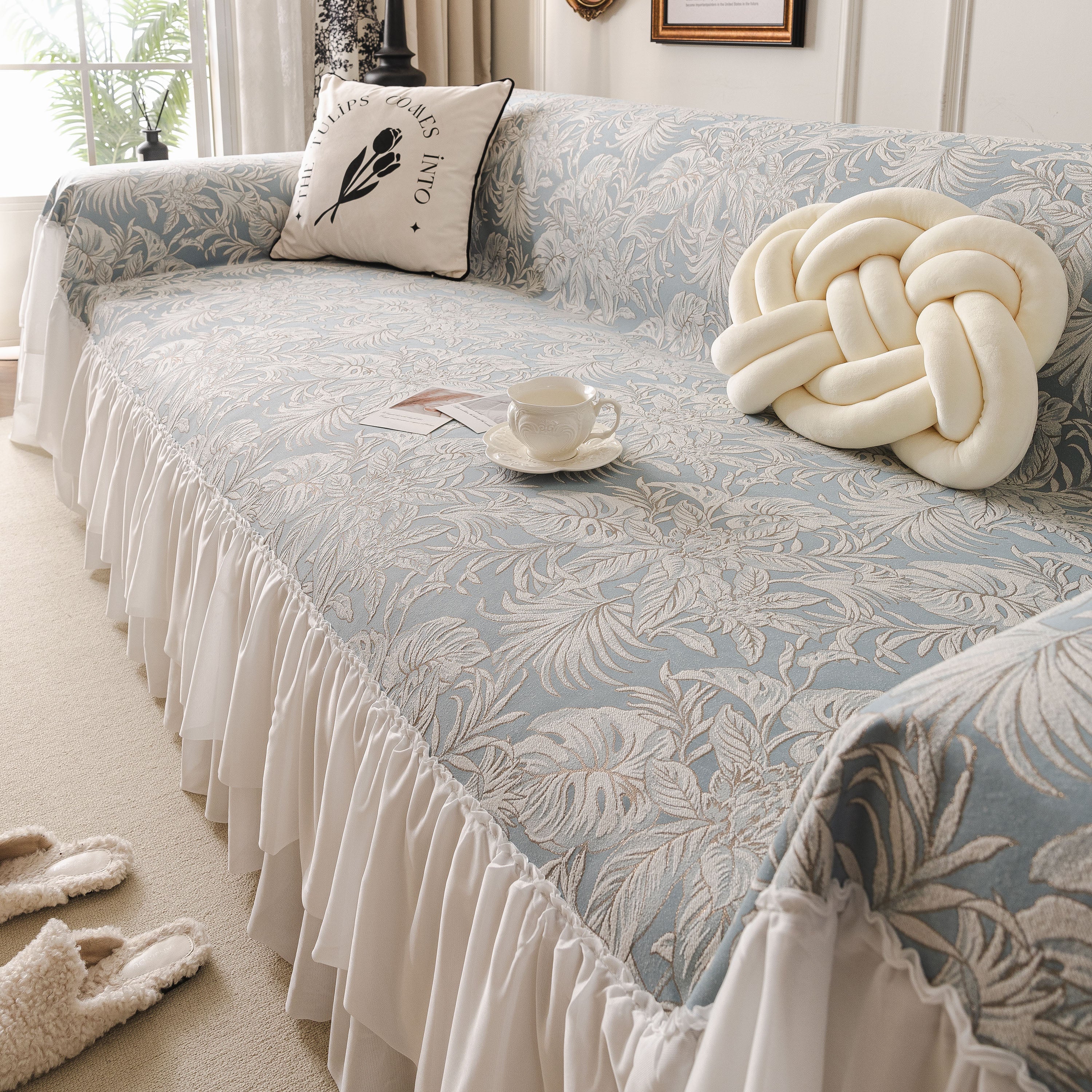 French Chic Style Ruffle Floral Cover Throws for Sofas, Decorative Couch Covers - Image 6