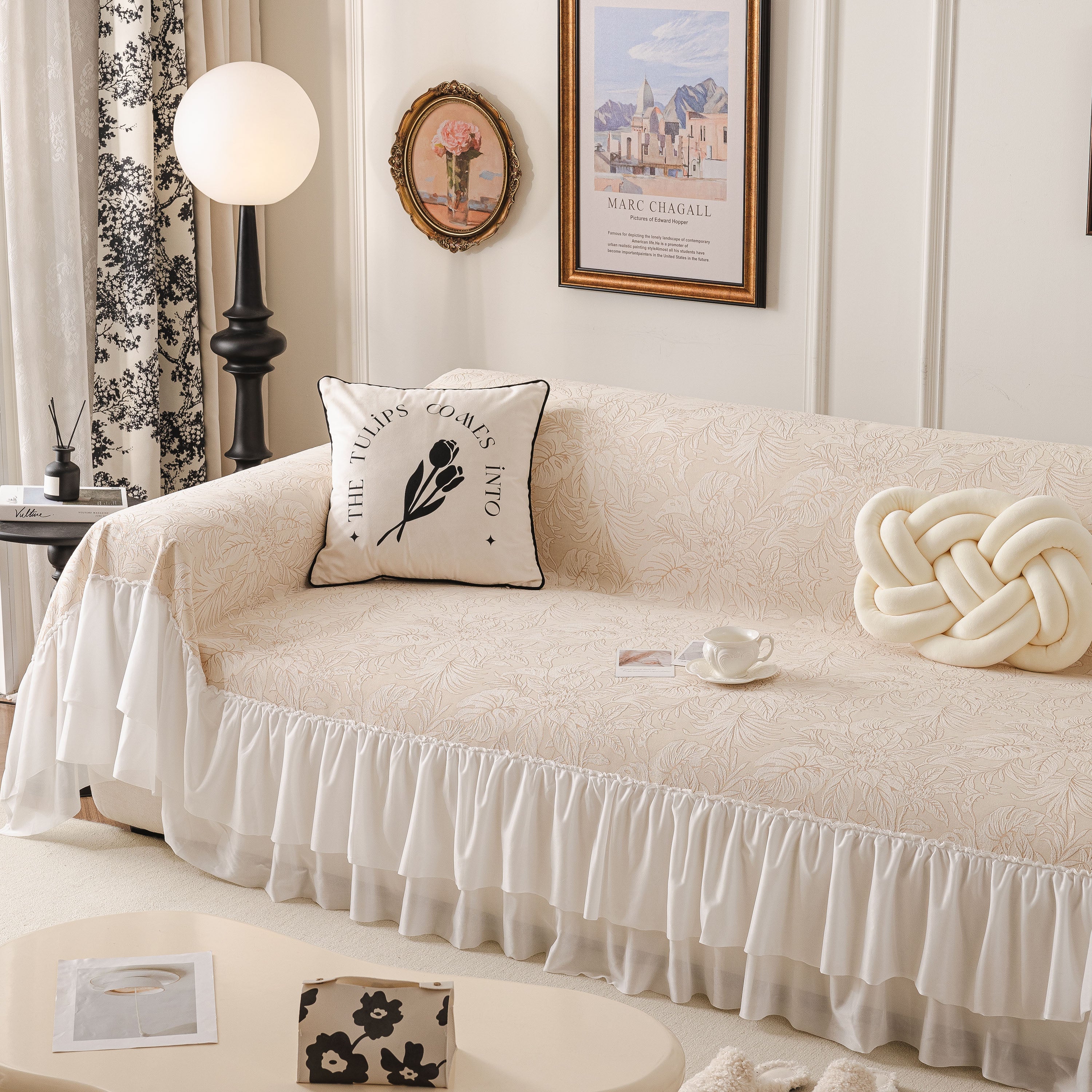 French Chic Style Ruffle Floral Cover Throws for Sofas, Decorative Couch Covers - Image 60