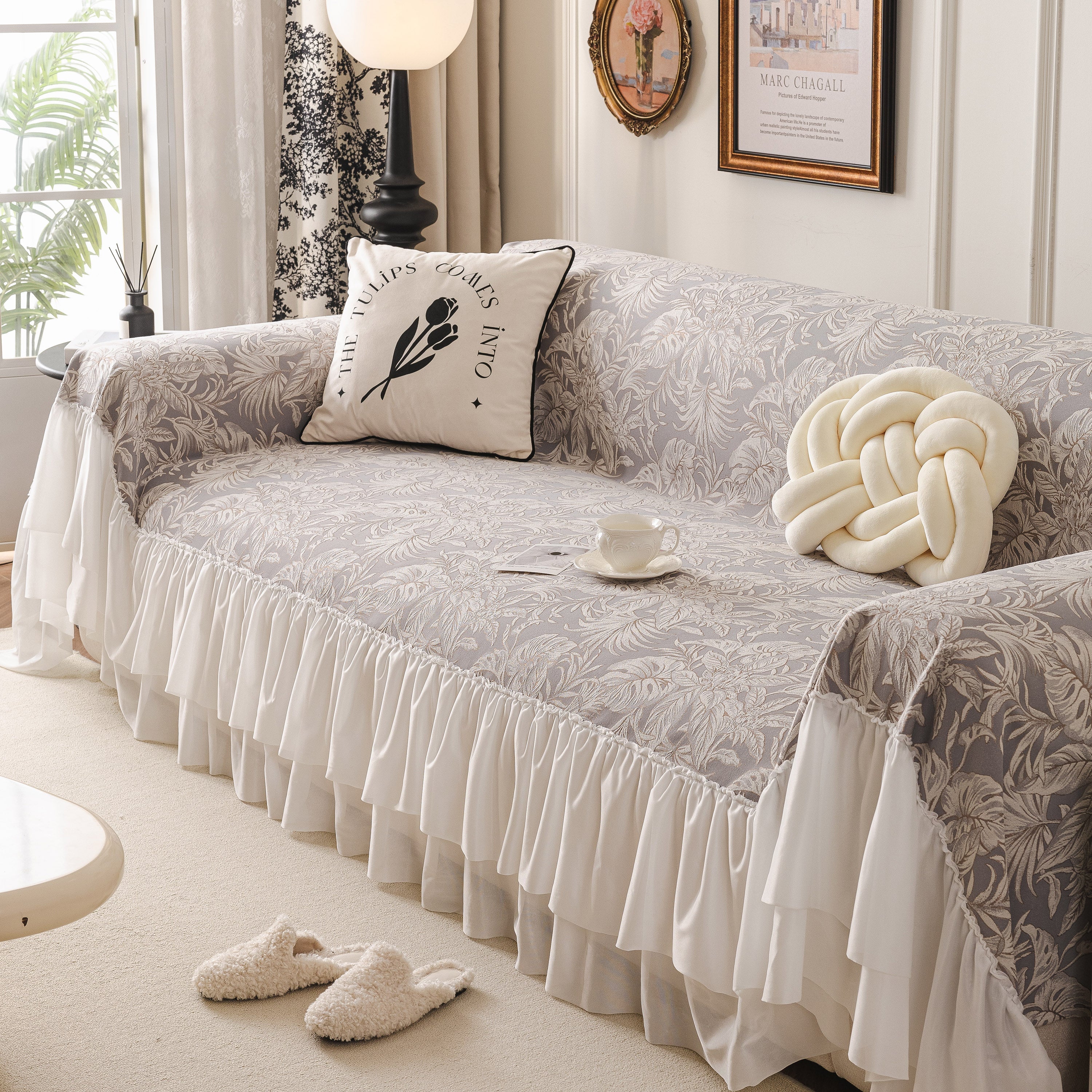 French Chic Style Ruffle Floral Cover Throws for Sofas, Decorative Couch Covers - Image 64