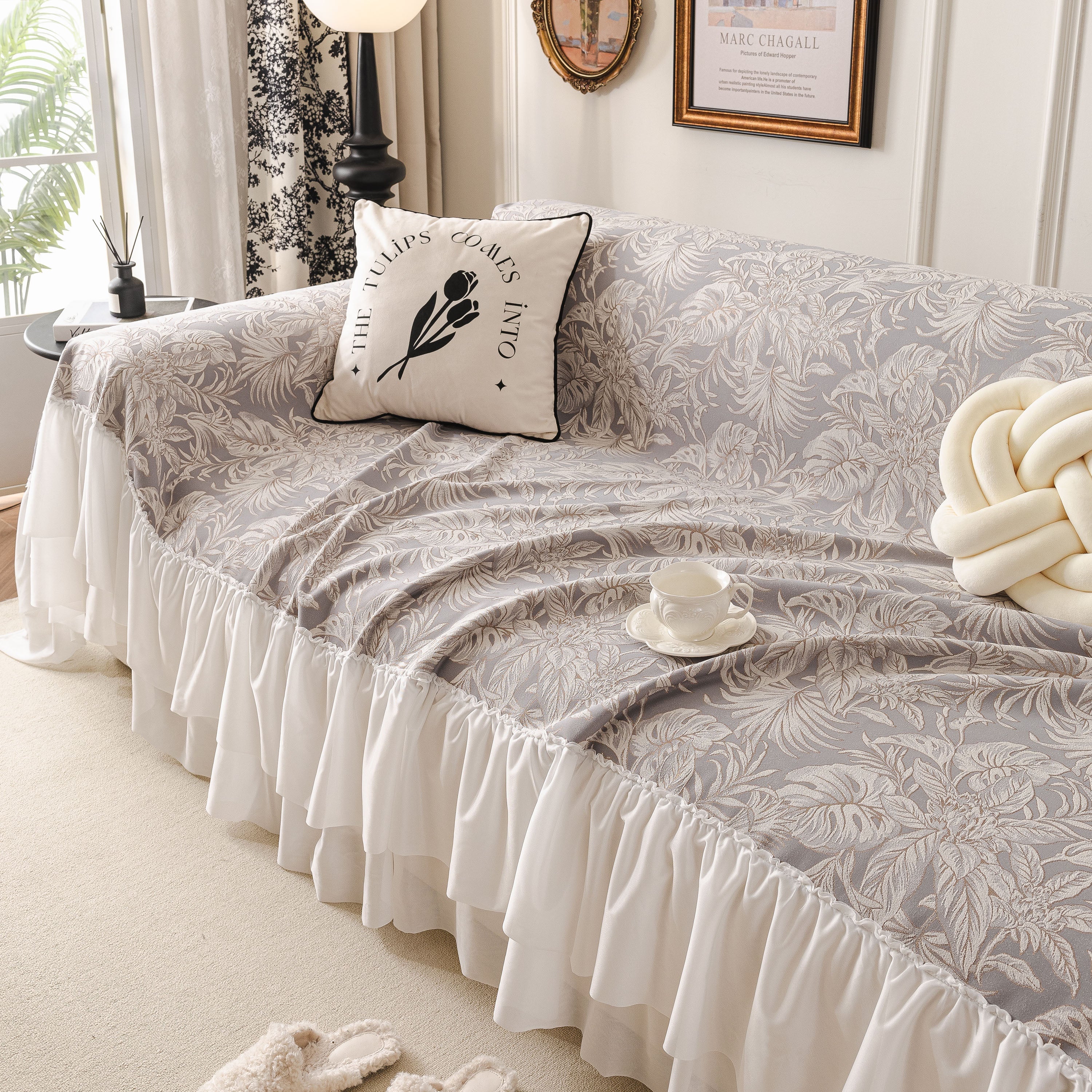French Chic Style Ruffle Floral Cover Throws for Sofas, Decorative Couch Covers - Image 77