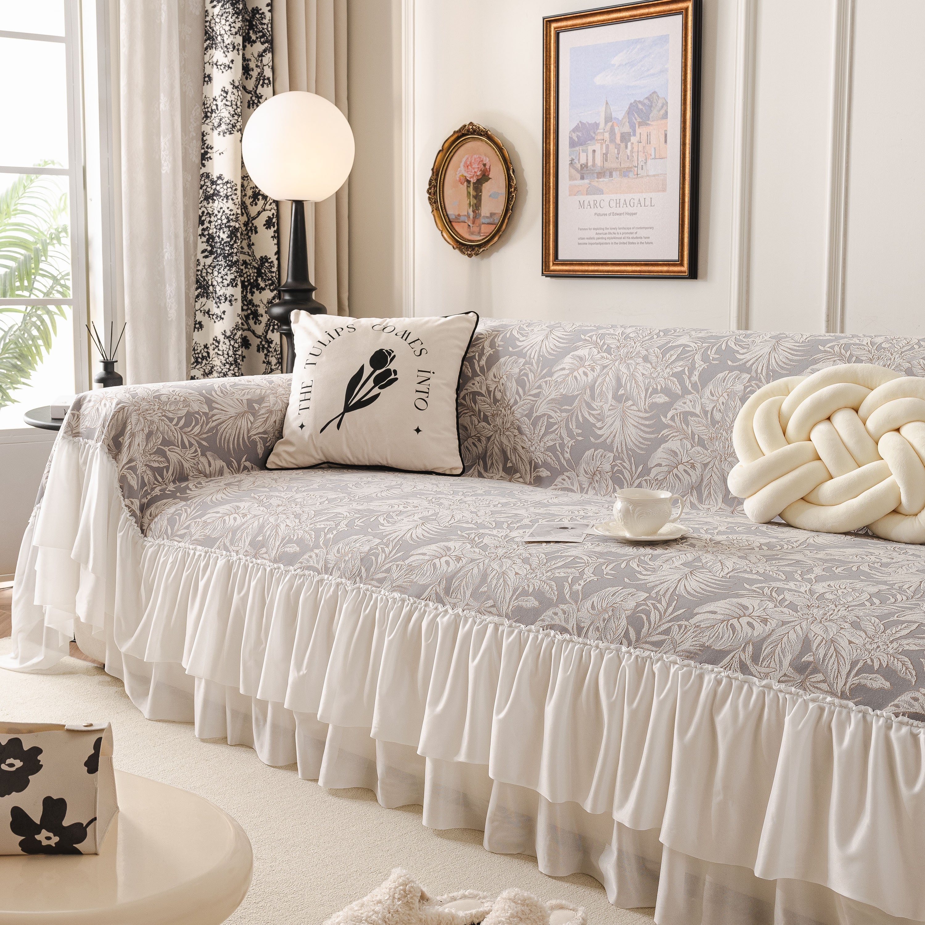 French Chic Style Ruffle Floral Cover Throws for Sofas, Decorative Couch Covers - Image 78