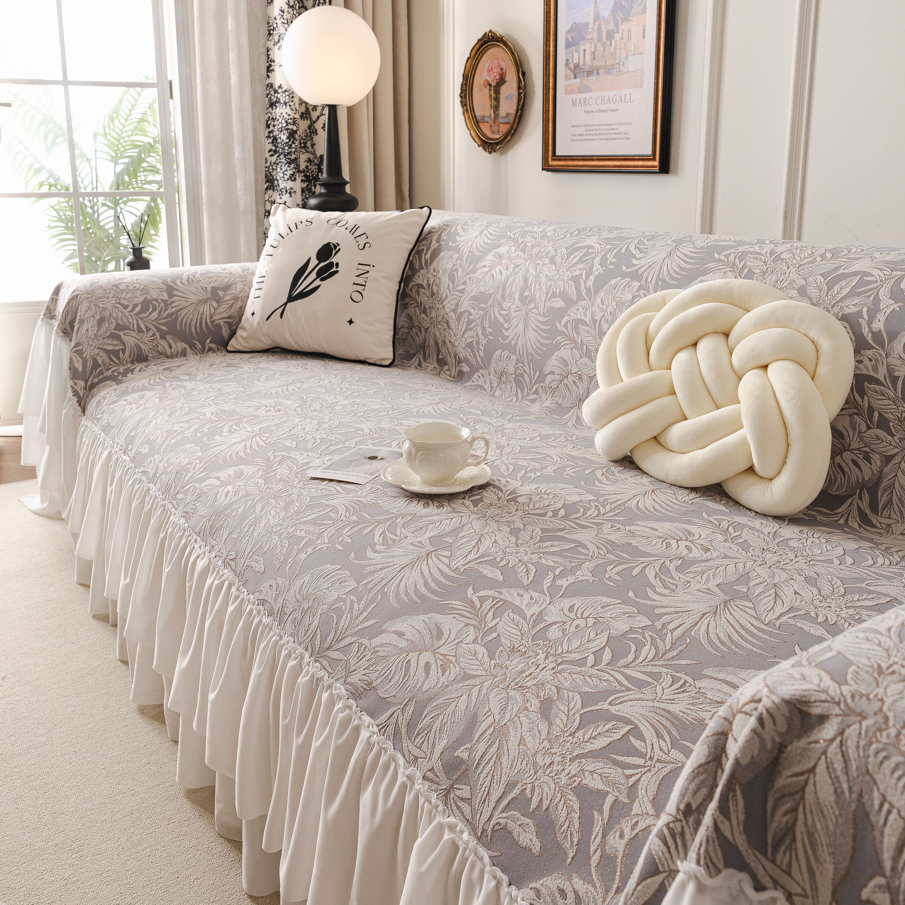 French Chic Style Ruffle Floral Cover Throws for Sofas, Decorative Couch Covers - Image 79