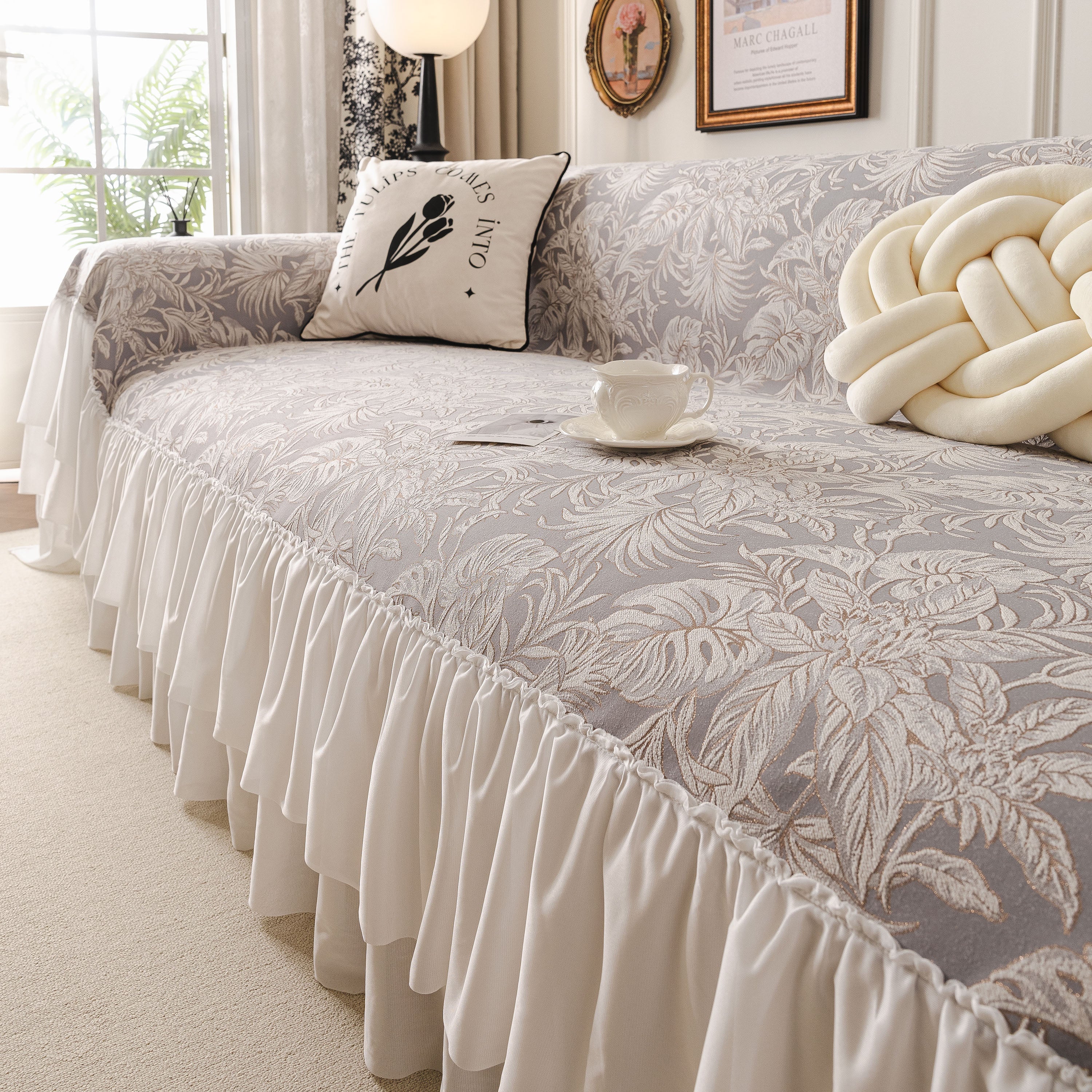 French Chic Style Ruffle Floral Cover Throws for Sofas, Decorative Couch Covers - Image 80
