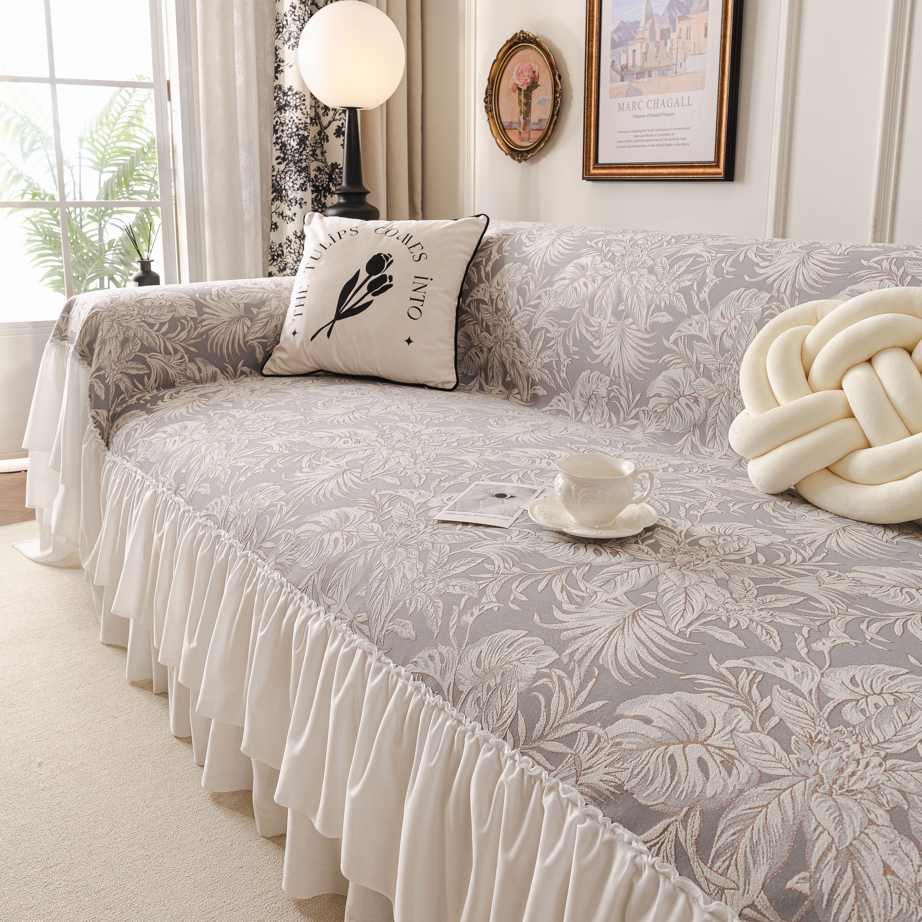 French Chic Style Ruffle Floral Cover Throws for Sofas, Decorative Couch Covers - Image 82