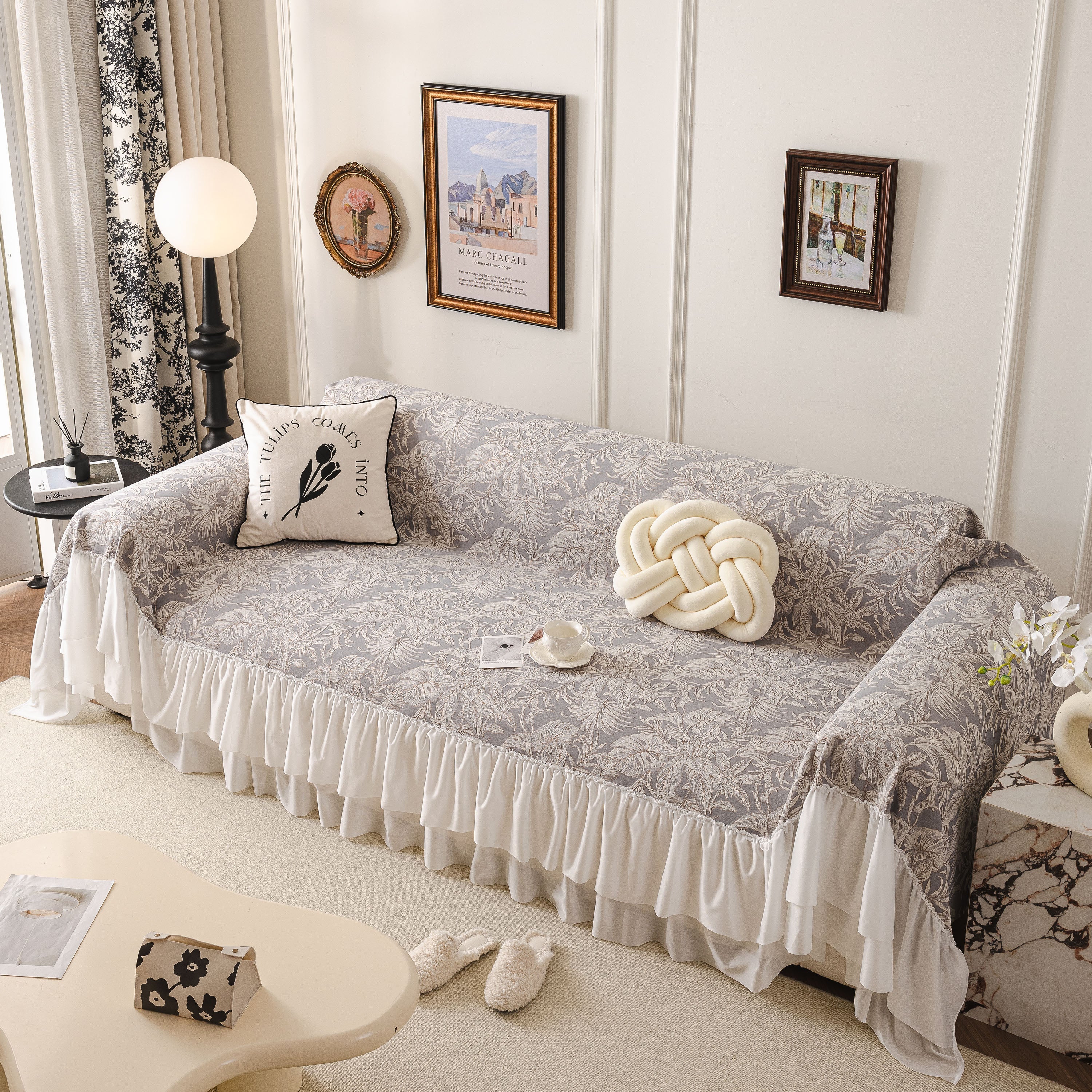 French Chic Style Ruffle Floral Cover Throws for Sofas, Decorative Couch Covers - Image 83