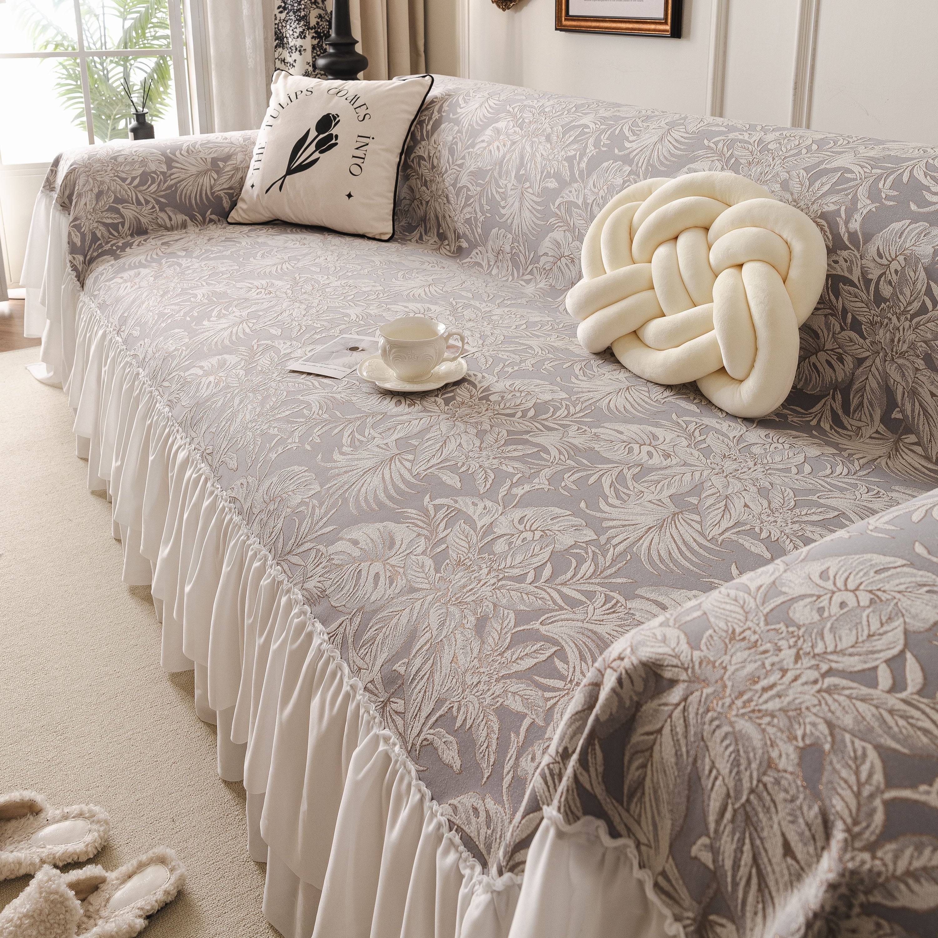 French Chic Style Ruffle Floral Cover Throws for Sofas, Decorative Couch Covers - Image 84