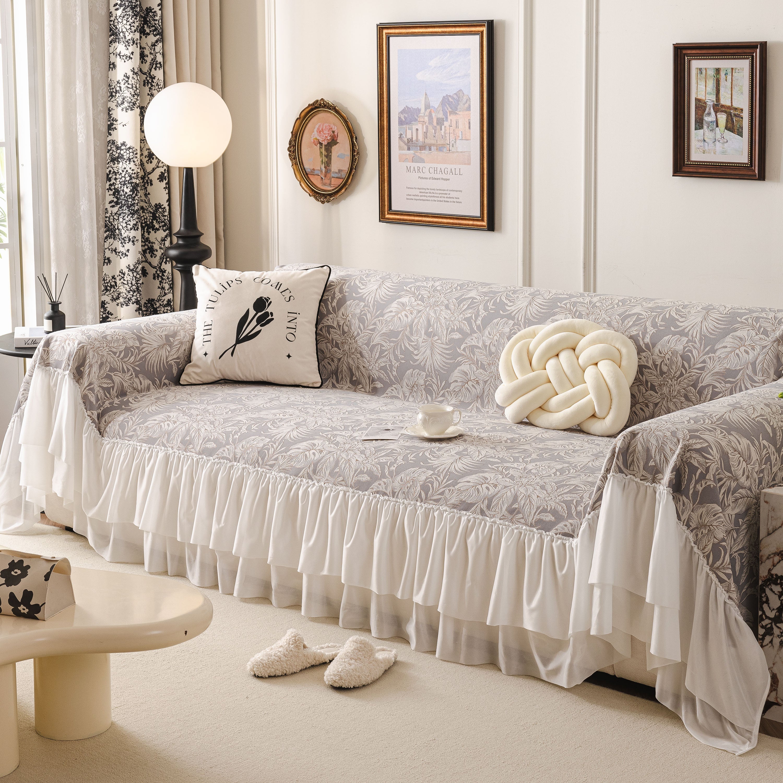 French Chic Style Ruffle Floral Cover Throws for Sofas, Decorative Couch Covers - Image 85