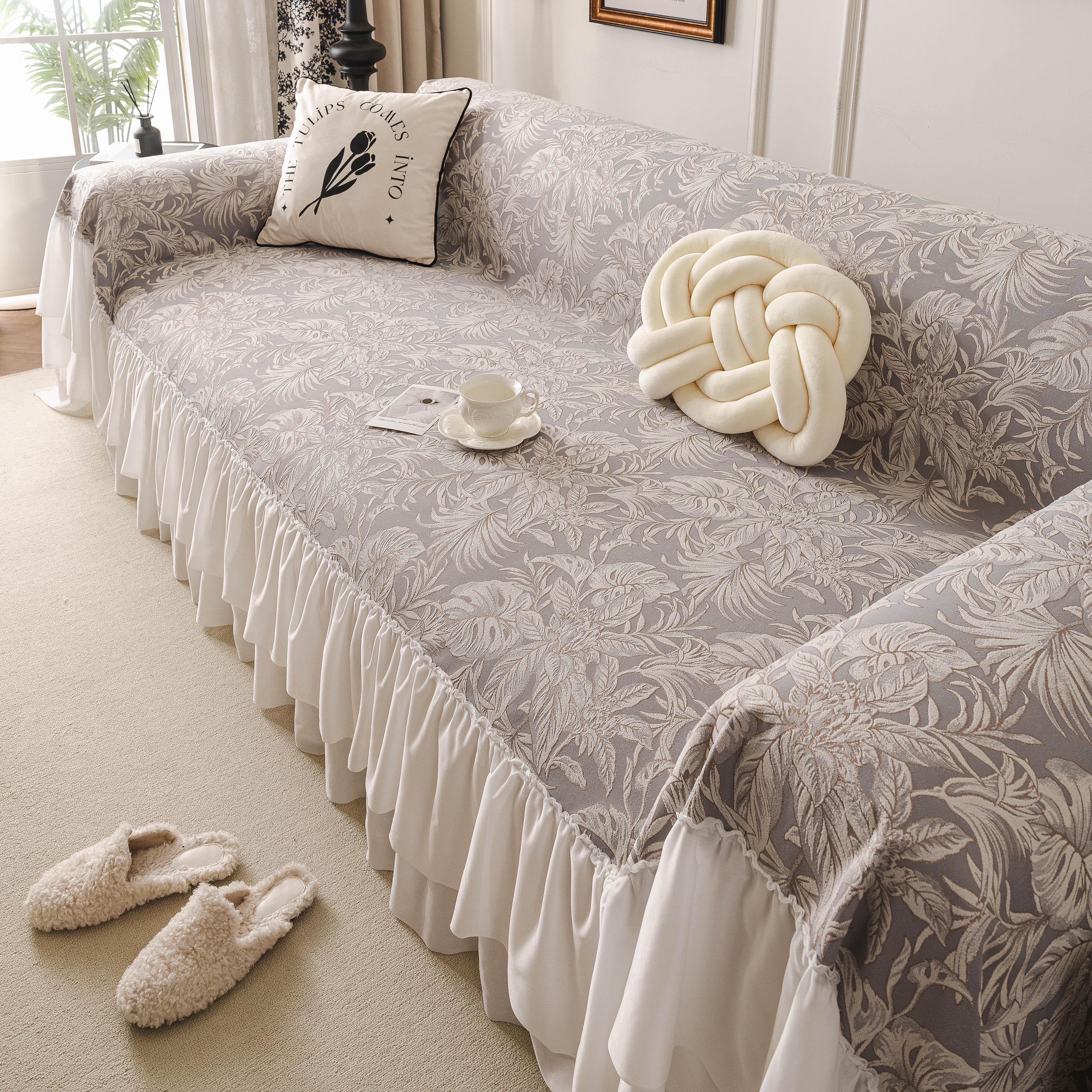 French Chic Style Ruffle Floral Cover Throws for Sofas, Decorative Couch Covers - Image 86