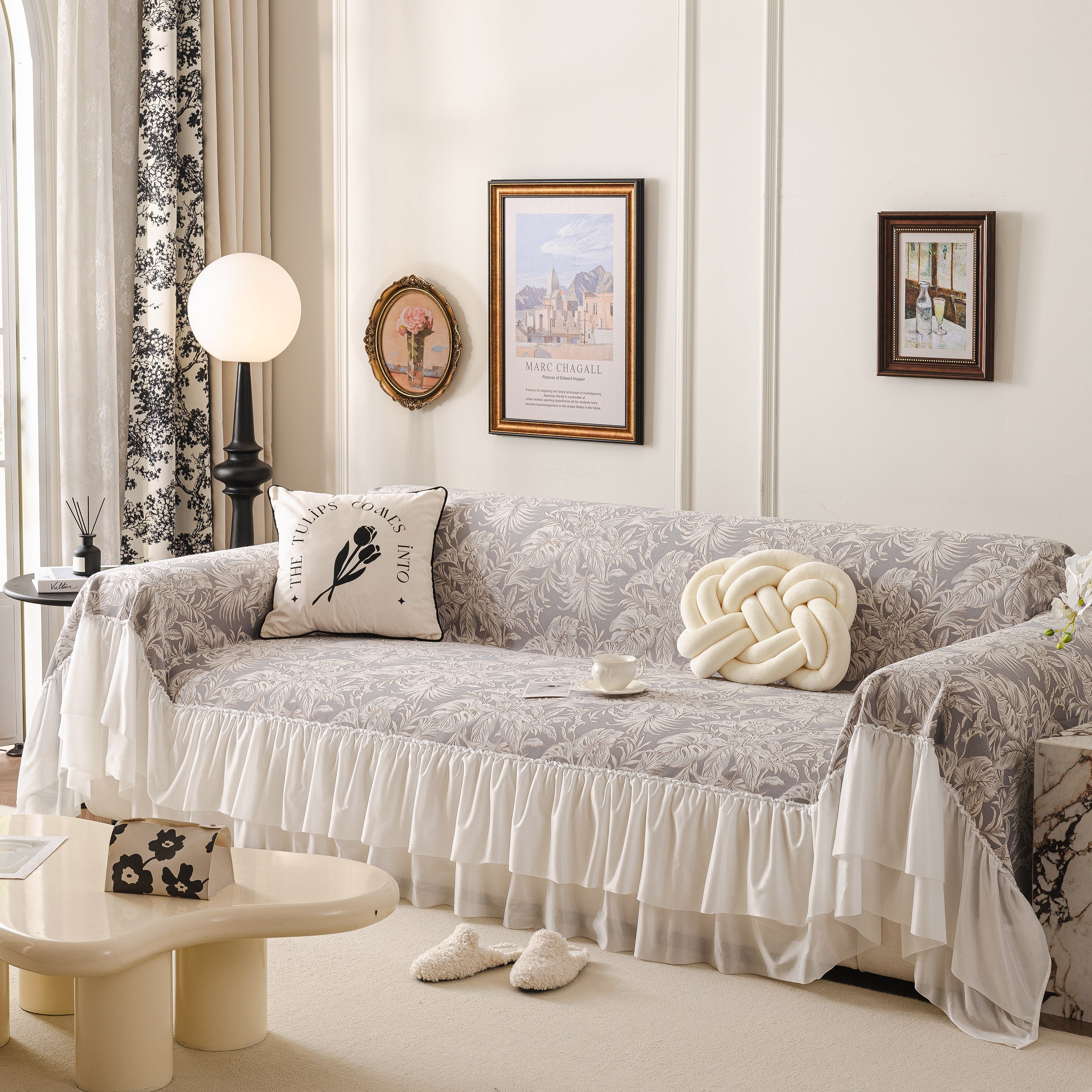 French Chic Style Ruffle Floral Cover Throws for Sofas, Decorative Couch Covers - Image 87
