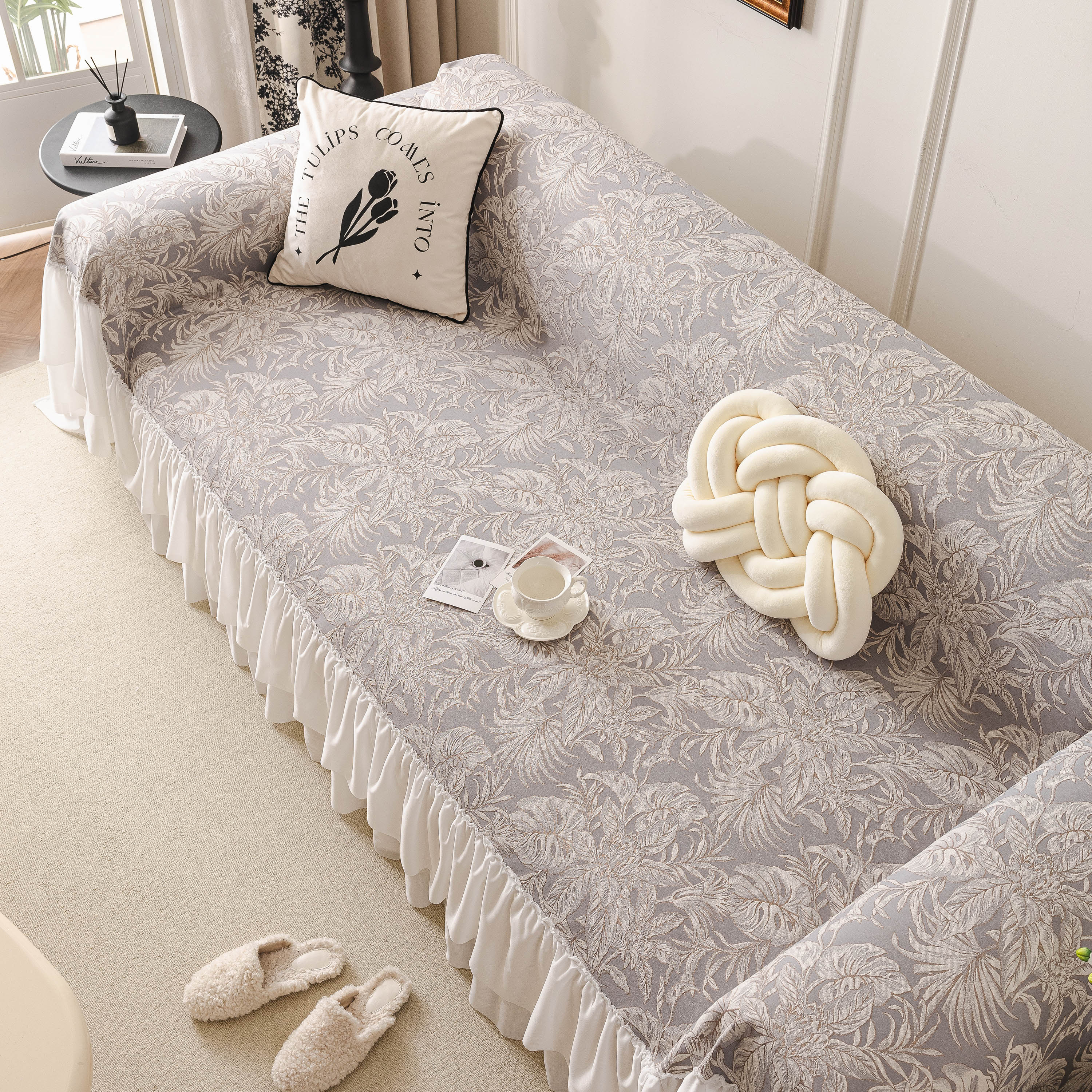 French Chic Style Ruffle Floral Cover Throws for Sofas, Decorative Couch Covers - Image 88