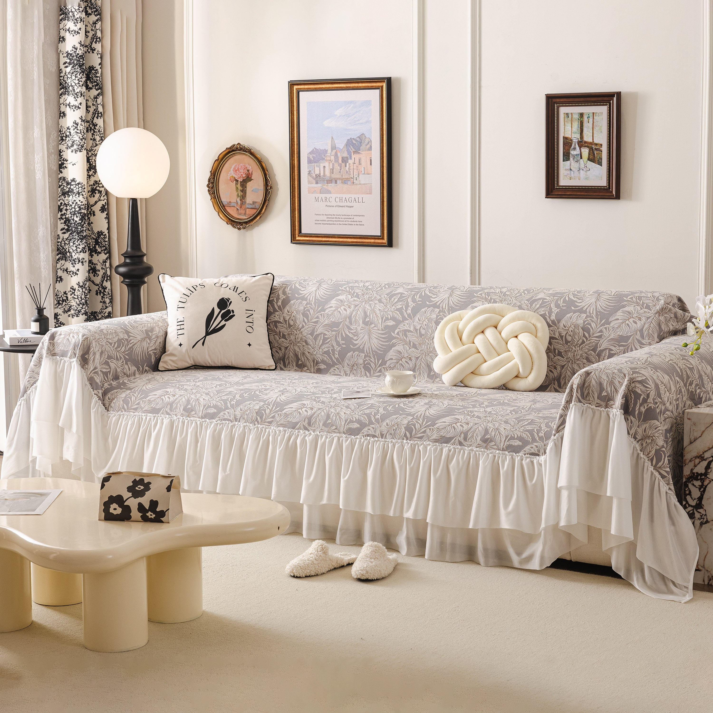 French Chic Style Ruffle Floral Cover Throws for Sofas, Decorative Couch Covers - Image 90