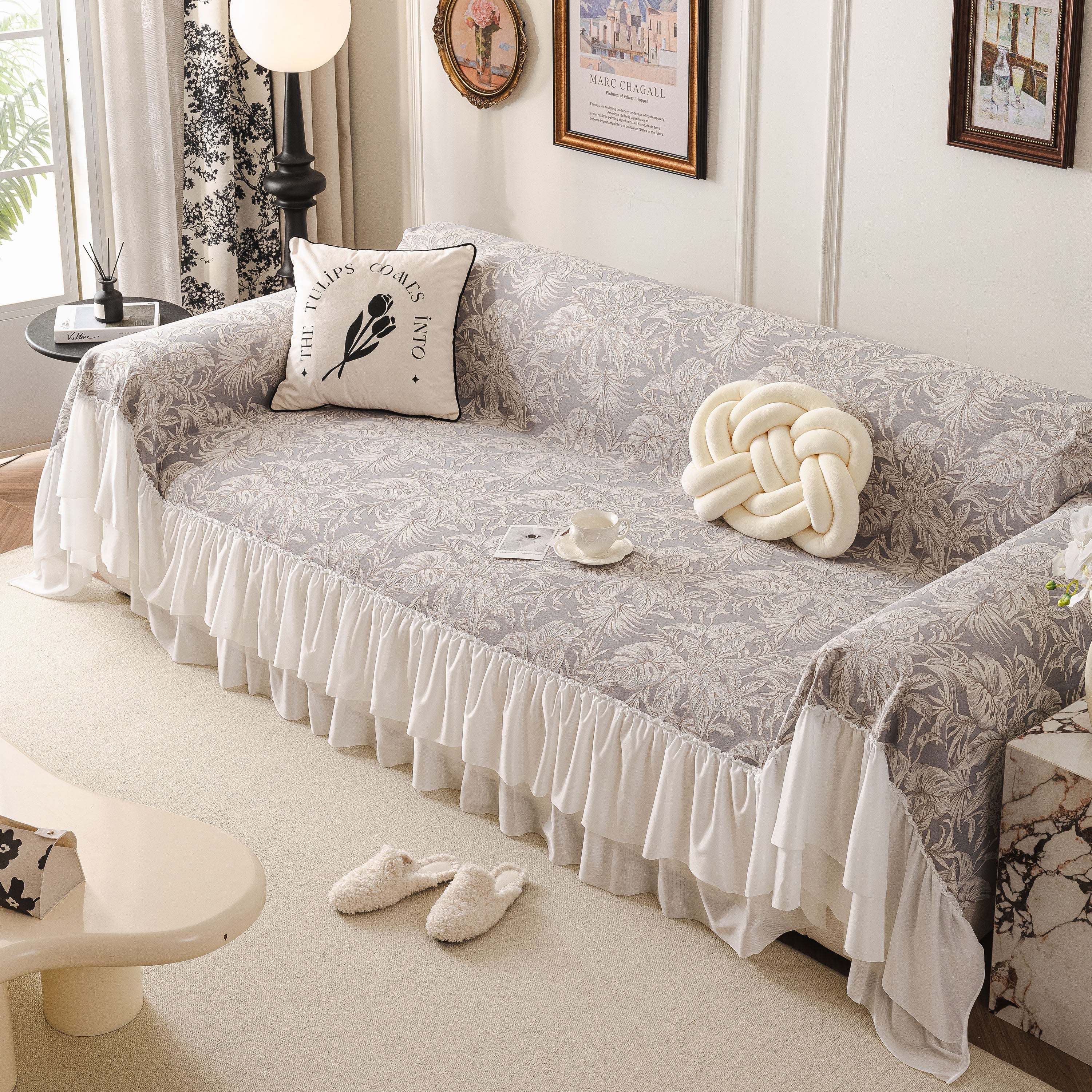 French Chic Style Ruffle Floral Cover Throws for Sofas, Decorative Couch Covers - Image 91