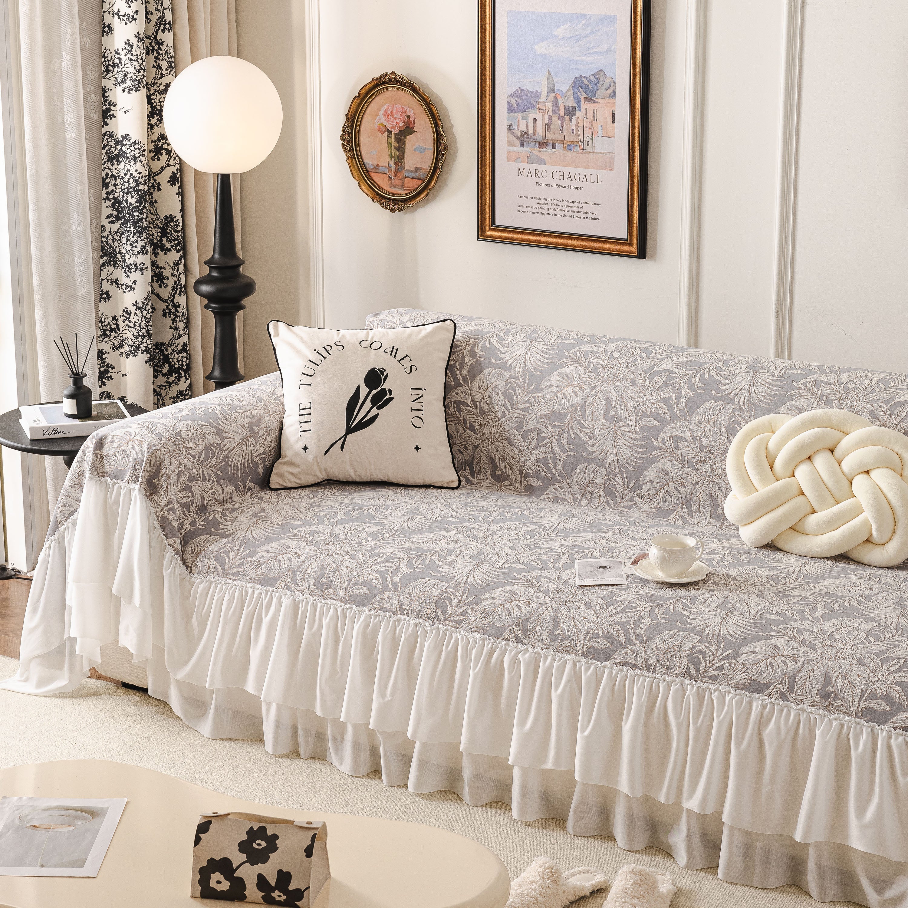 French Chic Style Ruffle Floral Cover Throws for Sofas, Decorative Couch Covers - Image 93
