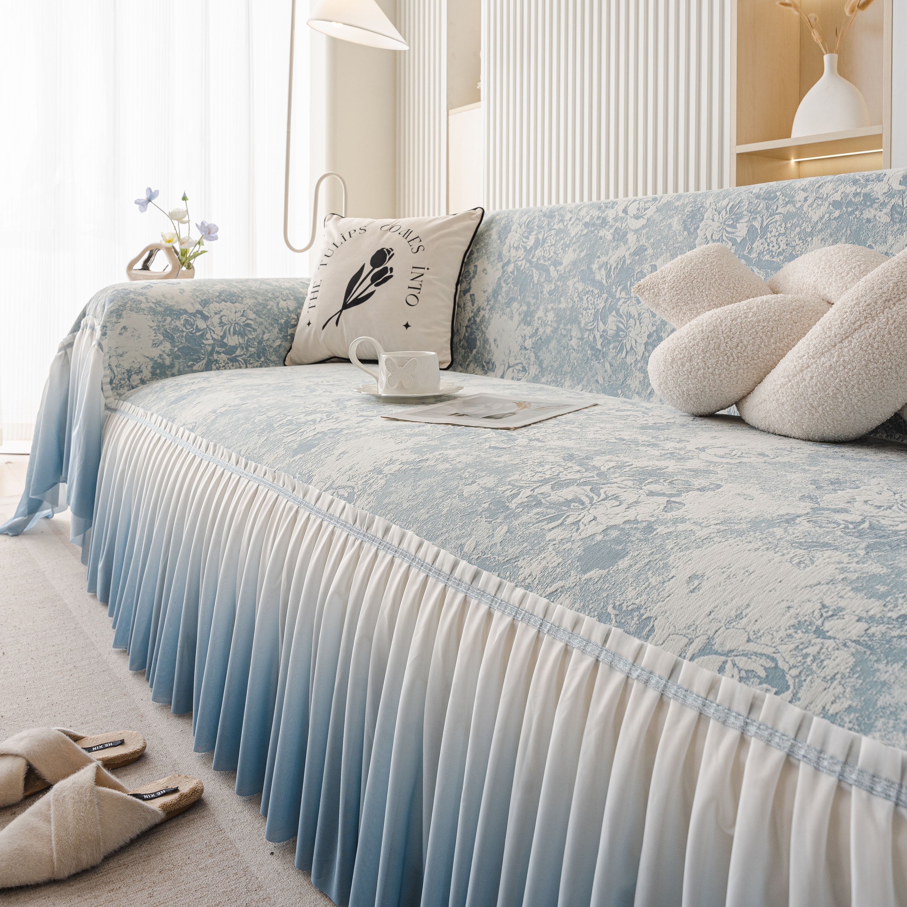 French Chic Style Ruffle Rose Cover Throw for Sofas, Decorative Sectional Covers - Image 15