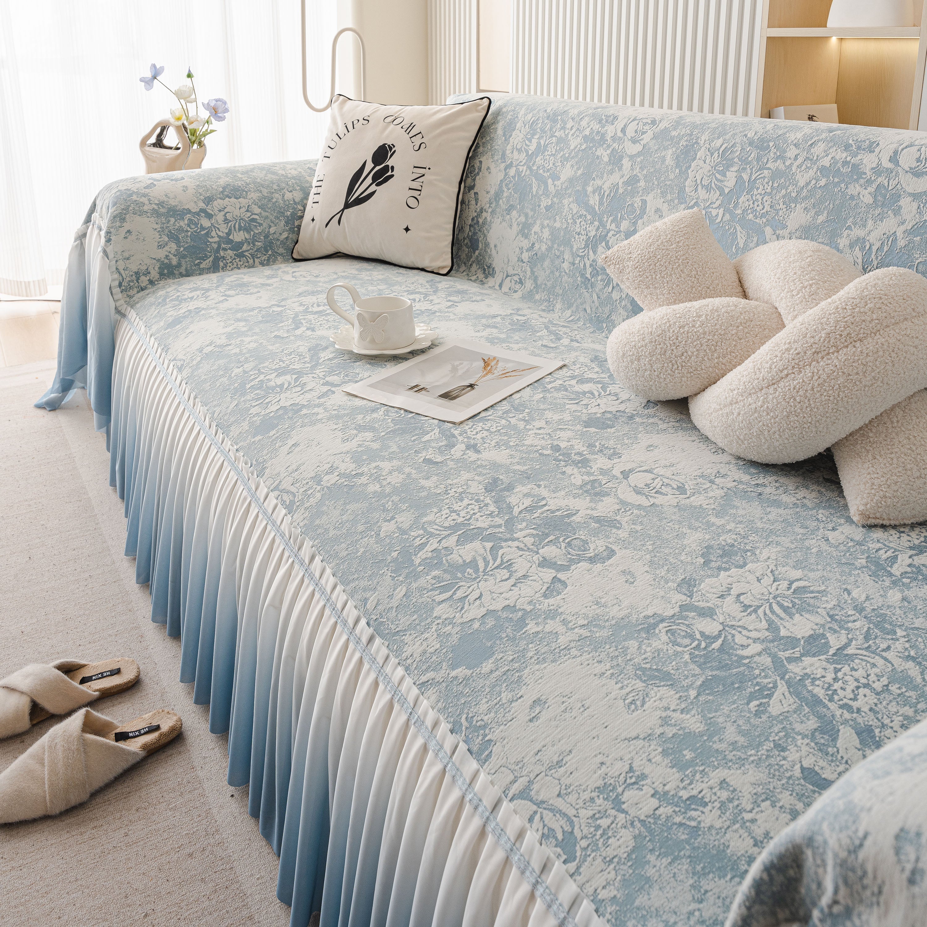French Chic Style Ruffle Rose Cover Throw for Sofas, Decorative Sectional Covers - Image 16