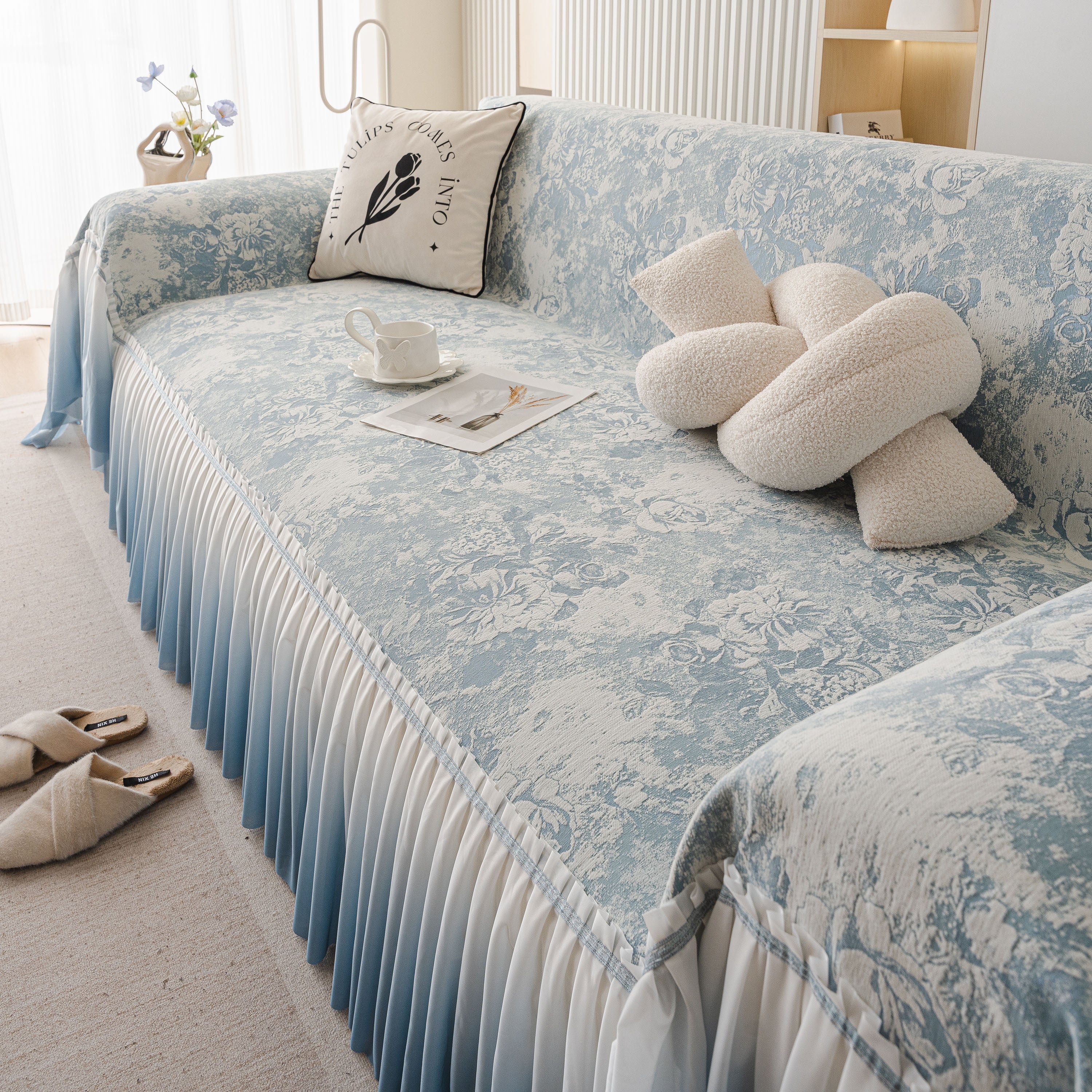 French Chic Style Ruffle Rose Cover Throw for Sofas, Decorative Sectional Covers - Image 19