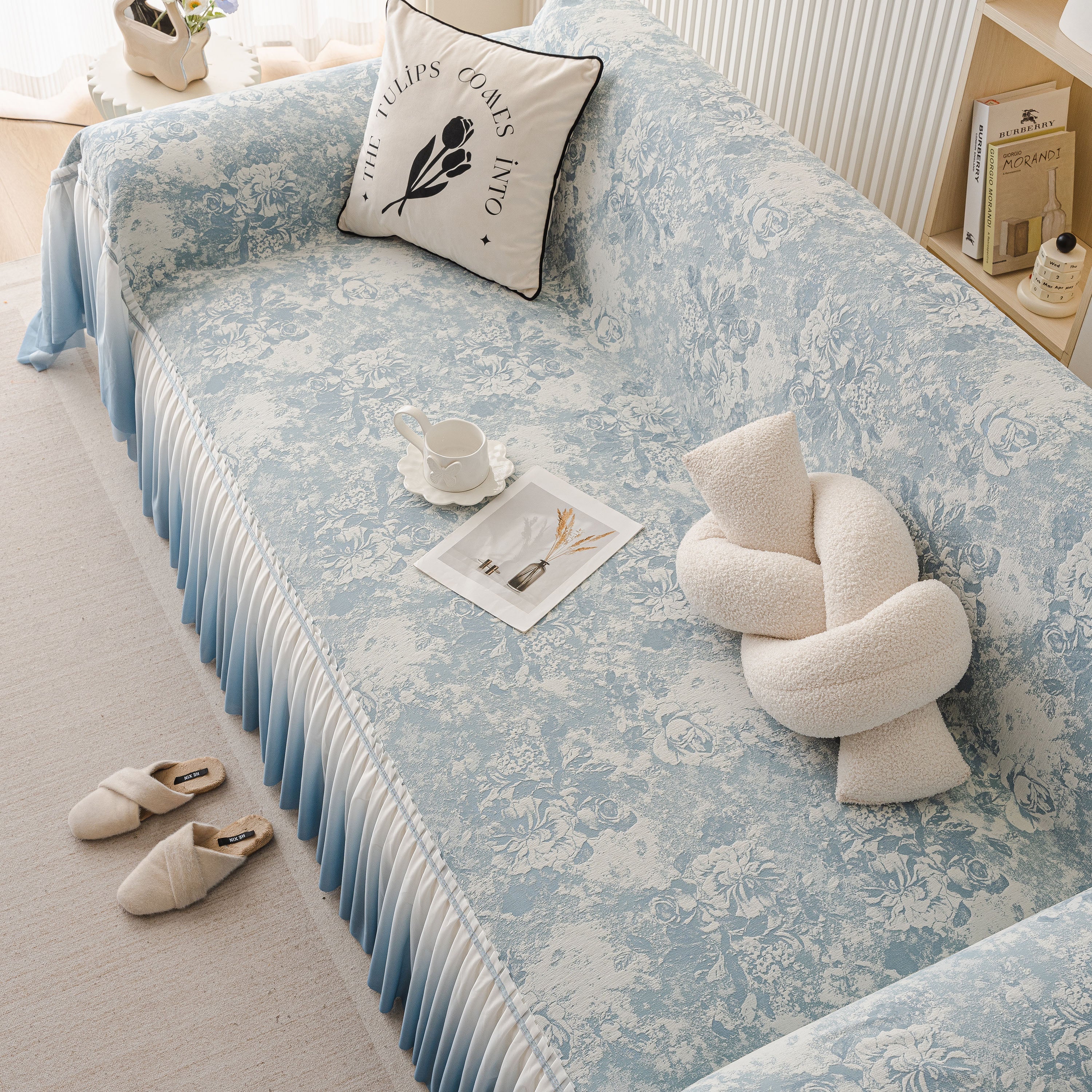 French Chic Style Ruffle Rose Cover Throw for Sofas, Decorative Sectional Covers - Image 20