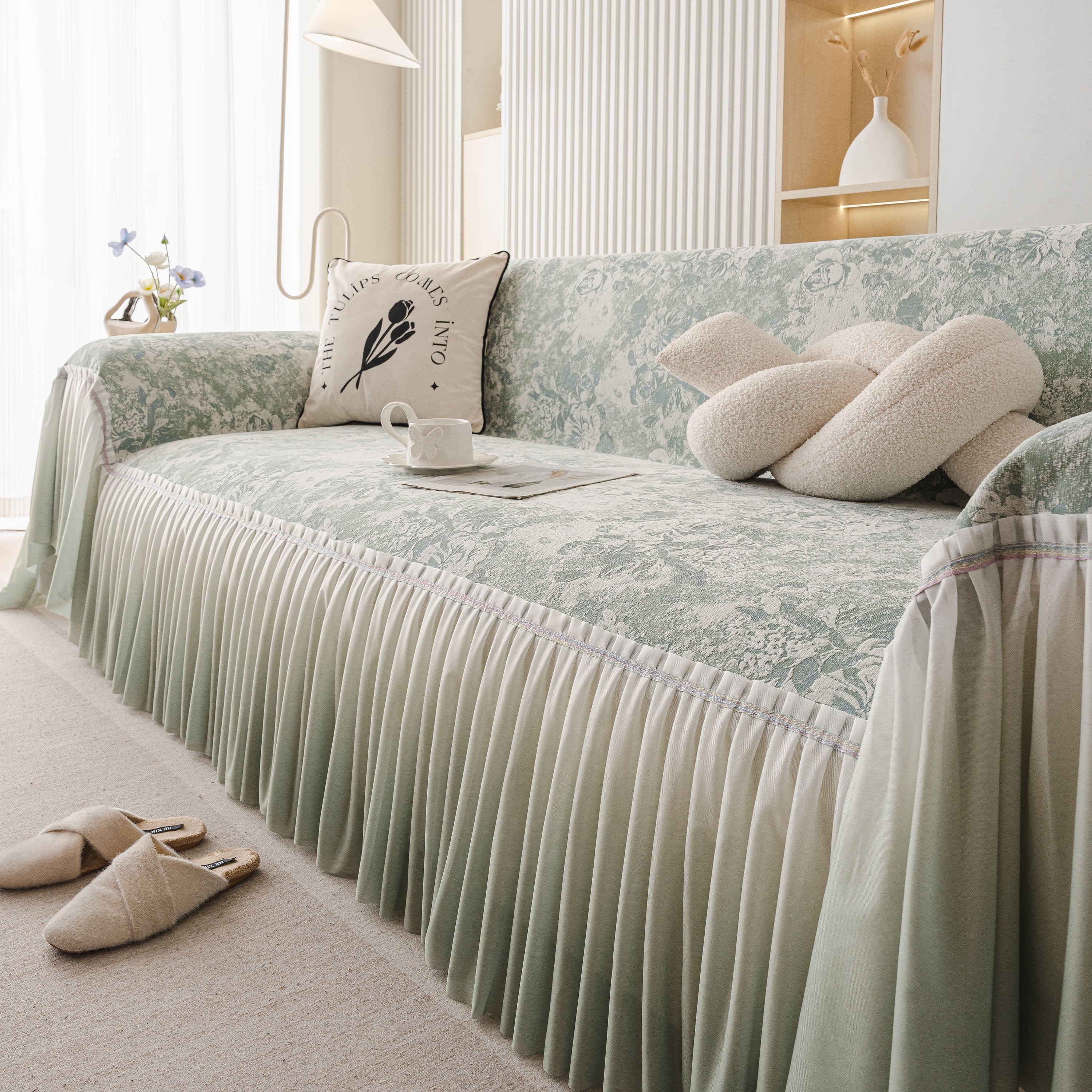 French Chic Style Ruffle Rose Cover Throw for Sofas, Decorative Sectional Covers - Image 34
