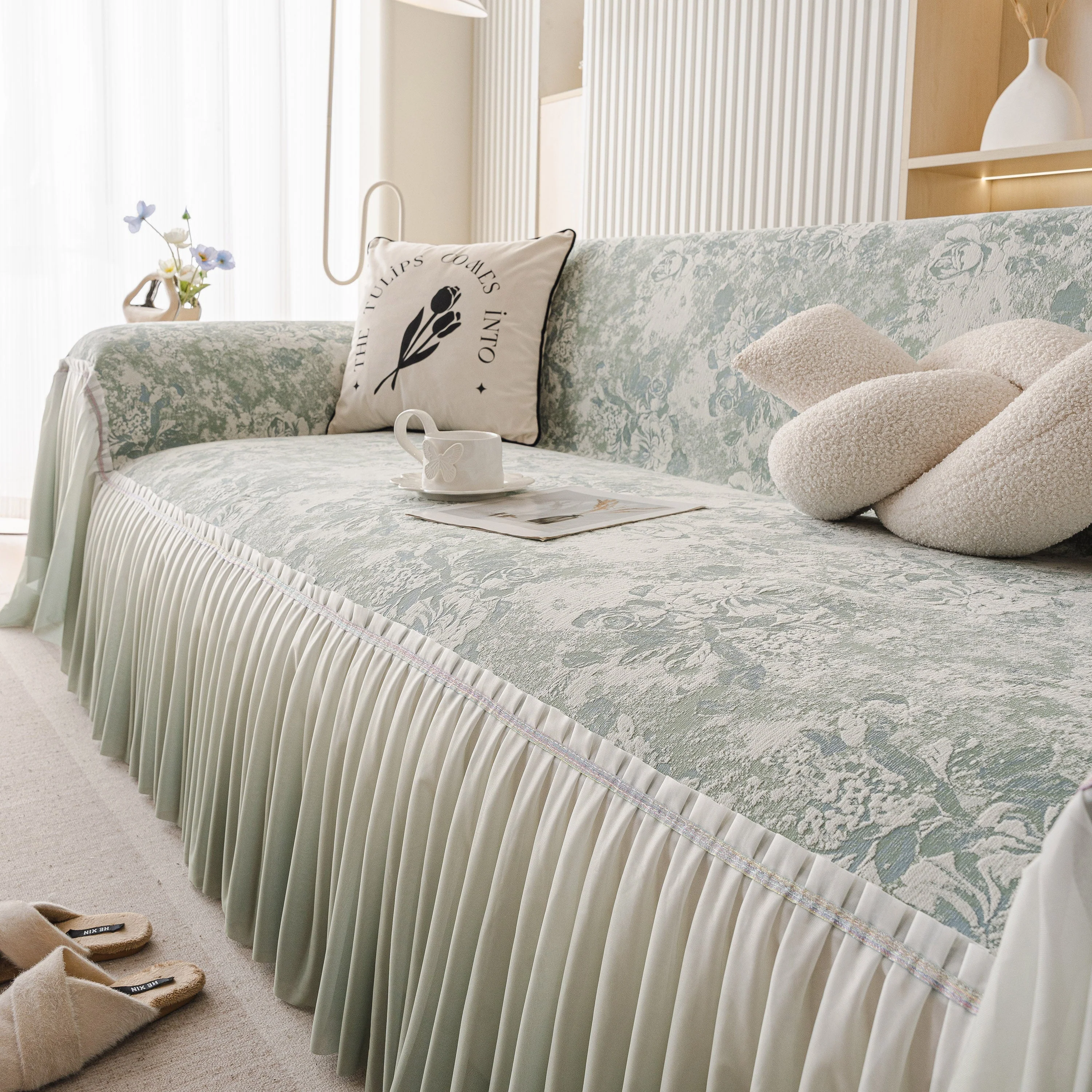 French Chic Style Ruffle Rose Cover Throw for Sofas, Decorative Sectional Covers - Image 36