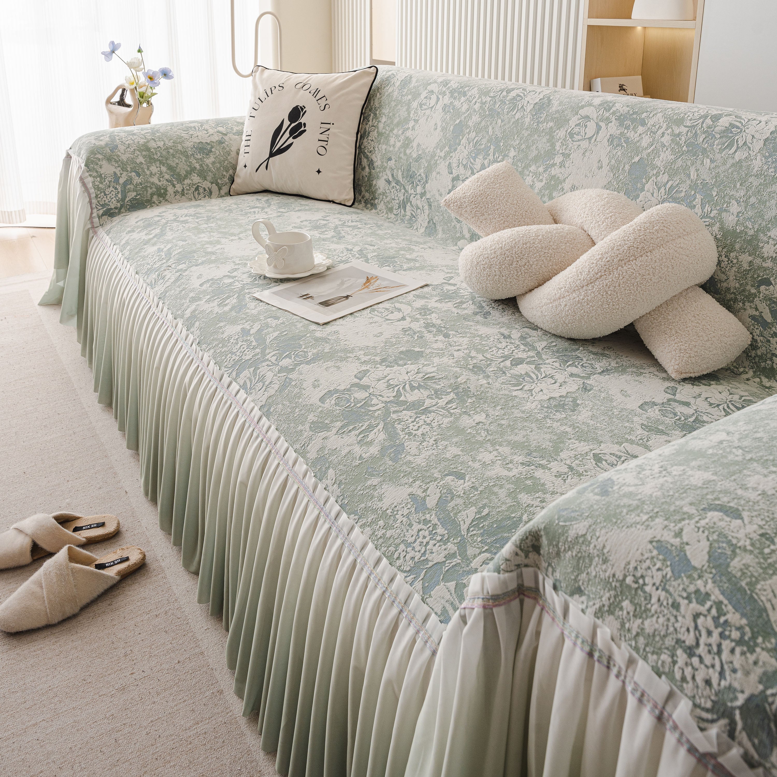 French Chic Style Ruffle Rose Cover Throw for Sofas, Decorative Sectional Covers - Image 37