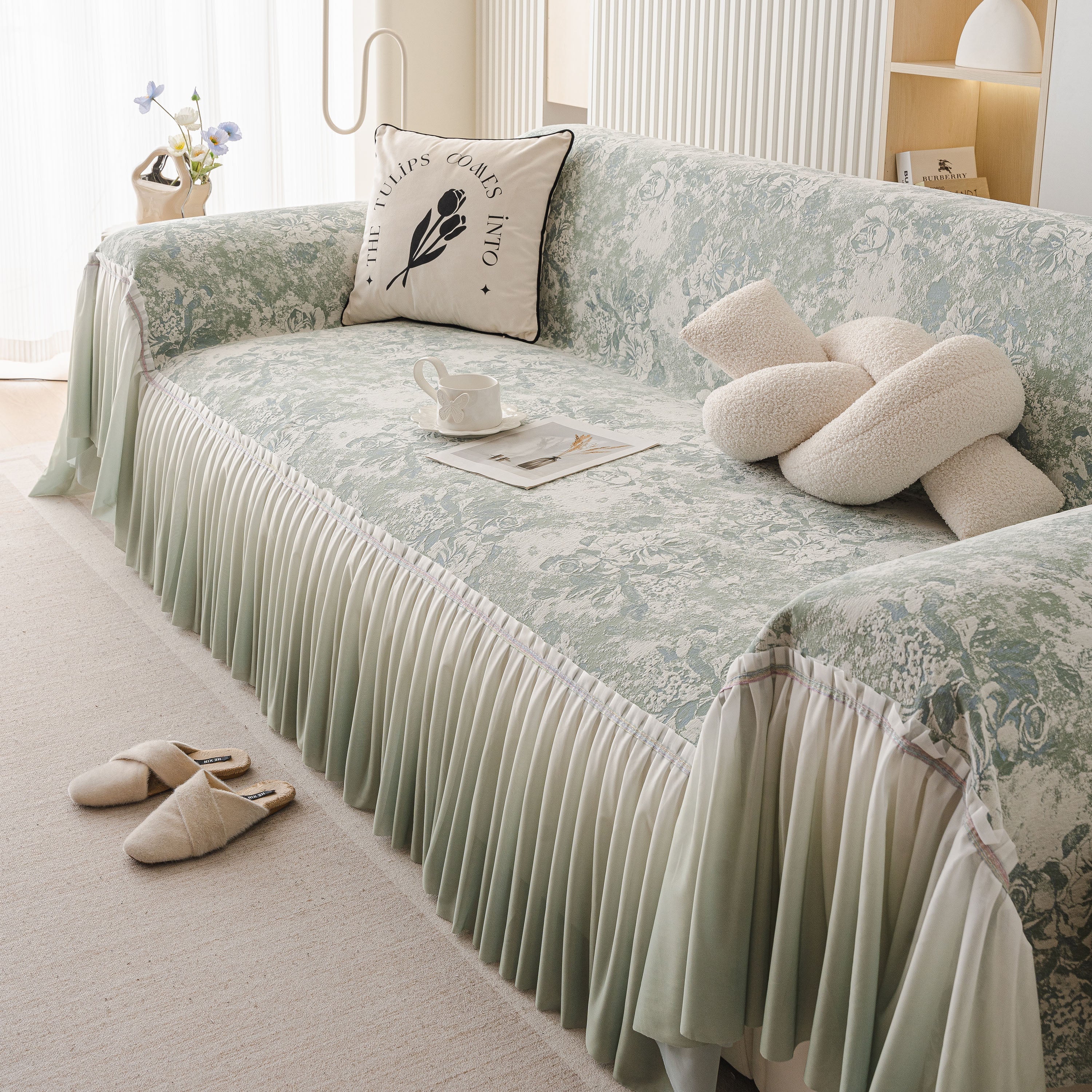 French Chic Style Ruffle Rose Cover Throw for Sofas, Decorative Sectional Covers - Image 39