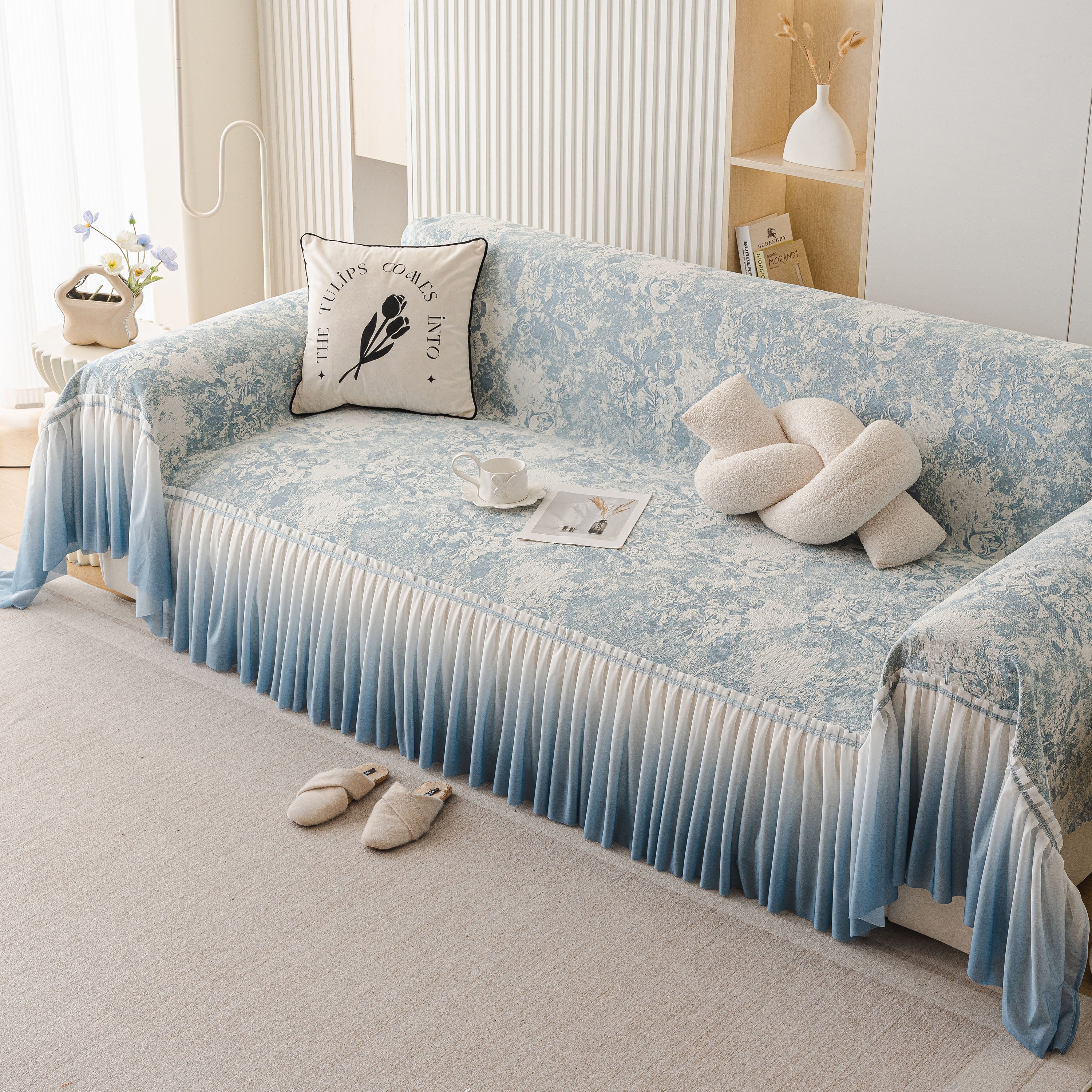 French Chic Style Ruffle Rose Cover Throw for Sofas, Decorative Sectional Covers - Image 4