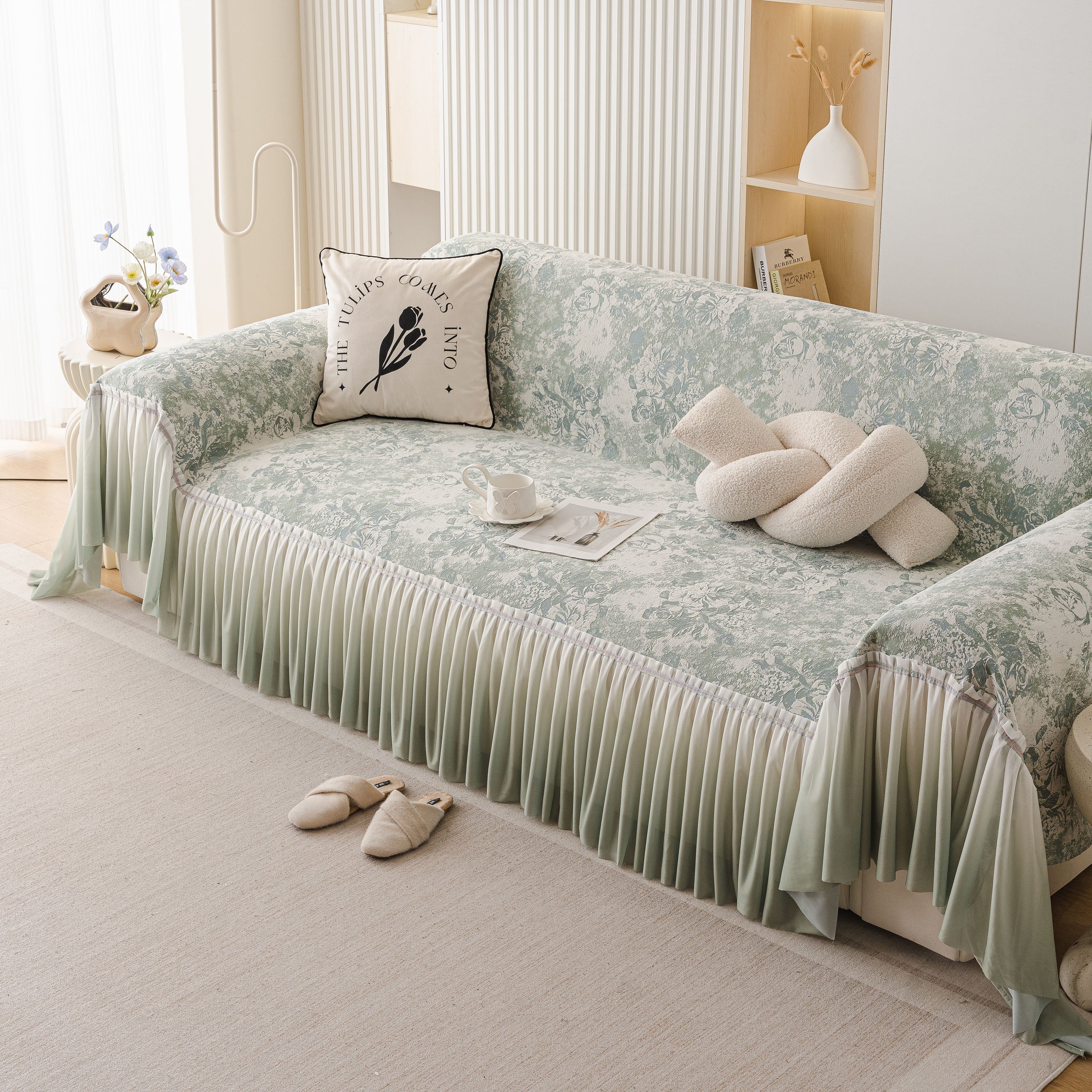 French Chic Style Ruffle Rose Cover Throw for Sofas, Decorative Sectional Covers - Image 42