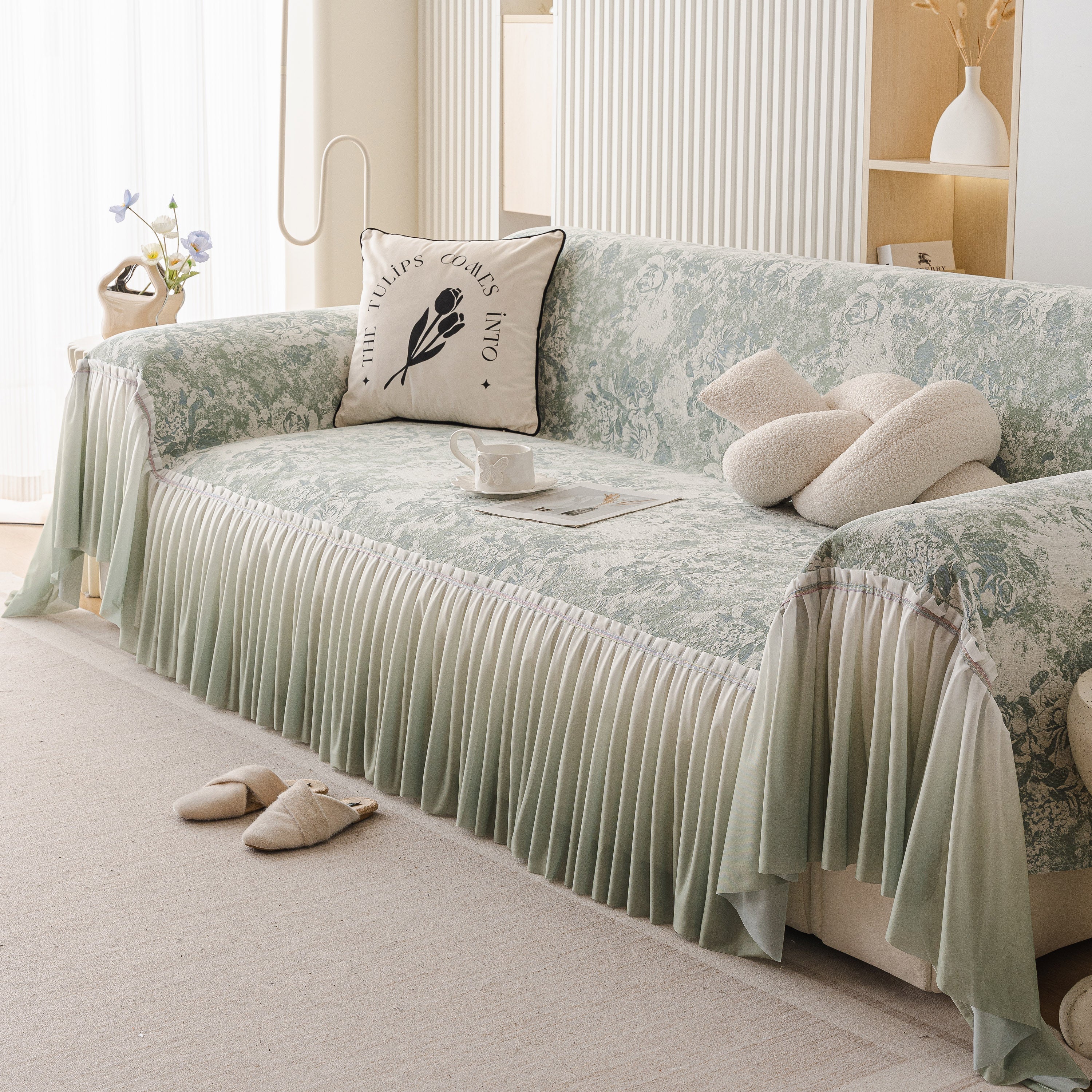 French Chic Style Ruffle Rose Cover Throw for Sofas, Decorative Sectional Covers - Image 43