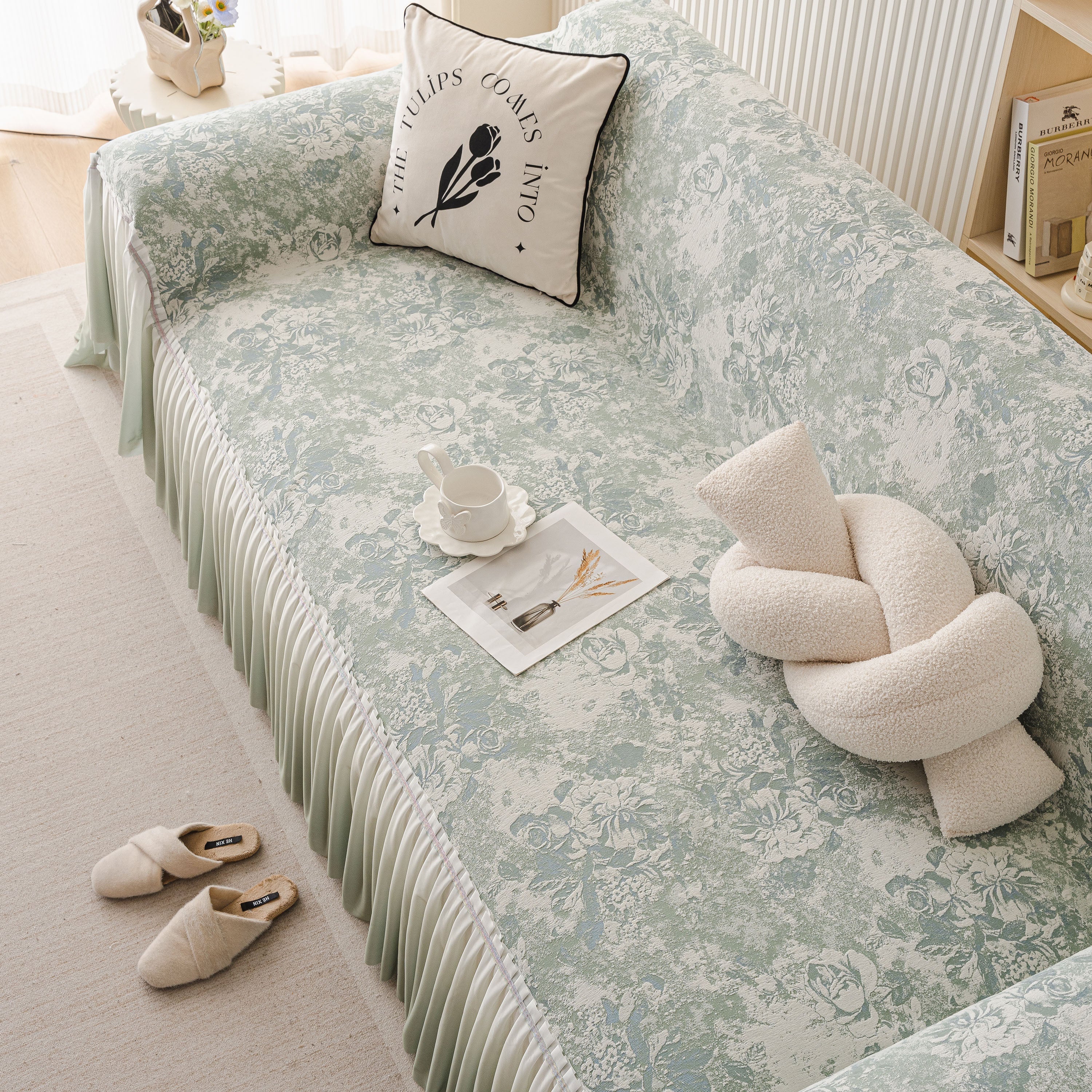 French Chic Style Ruffle Rose Cover Throw for Sofas, Decorative Sectional Covers - Image 44