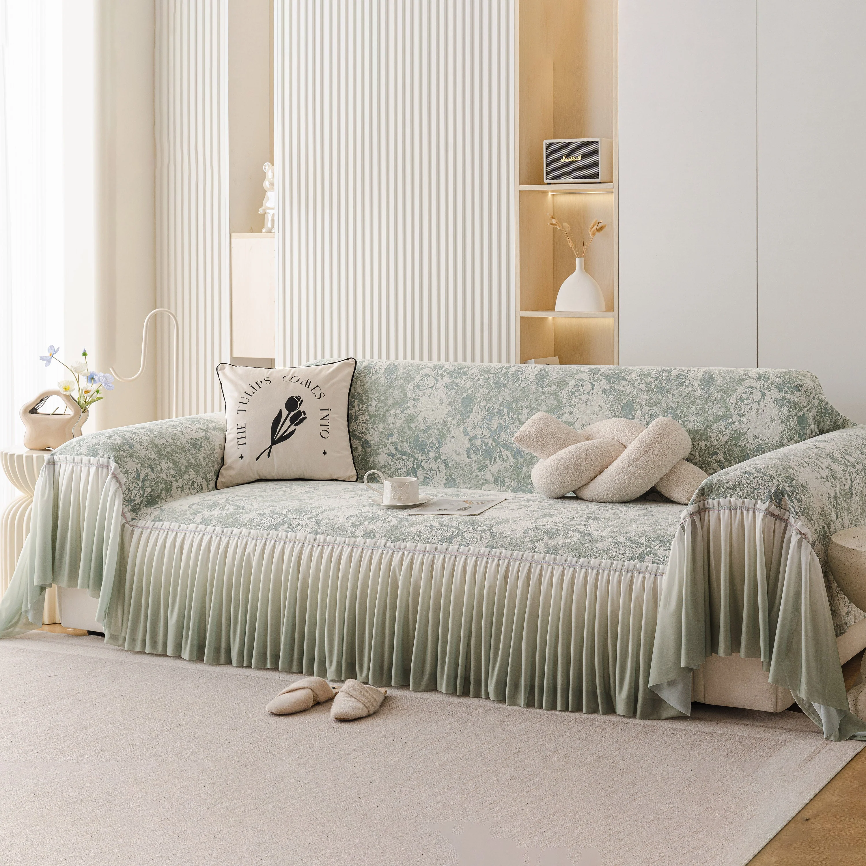 French Chic Style Ruffle Rose Cover Throw for Sofas, Decorative Sectional Covers - Image 46