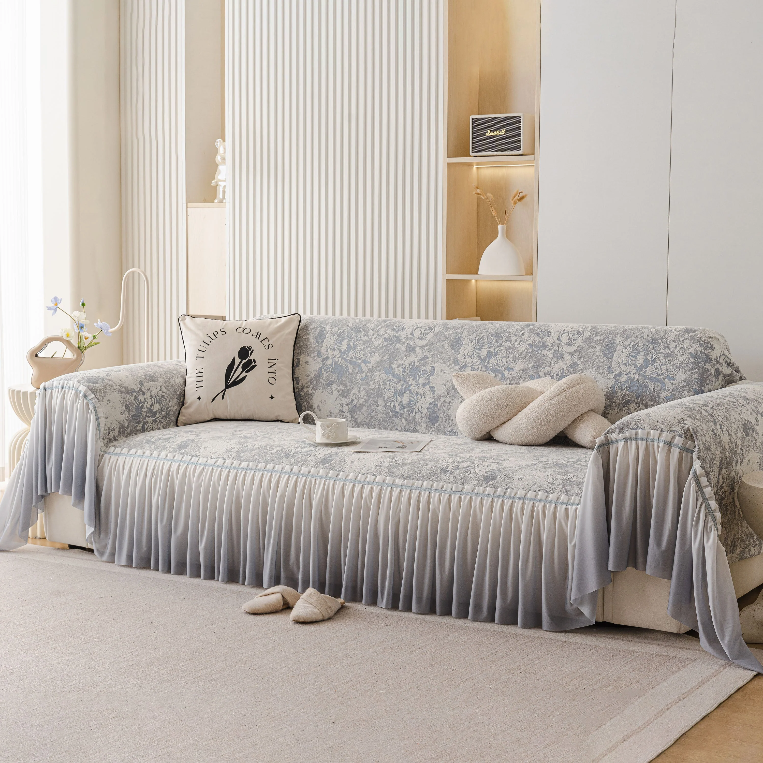French Chic Style Ruffle Rose Cover Throw for Sofas, Decorative Sectional Covers - Image 49