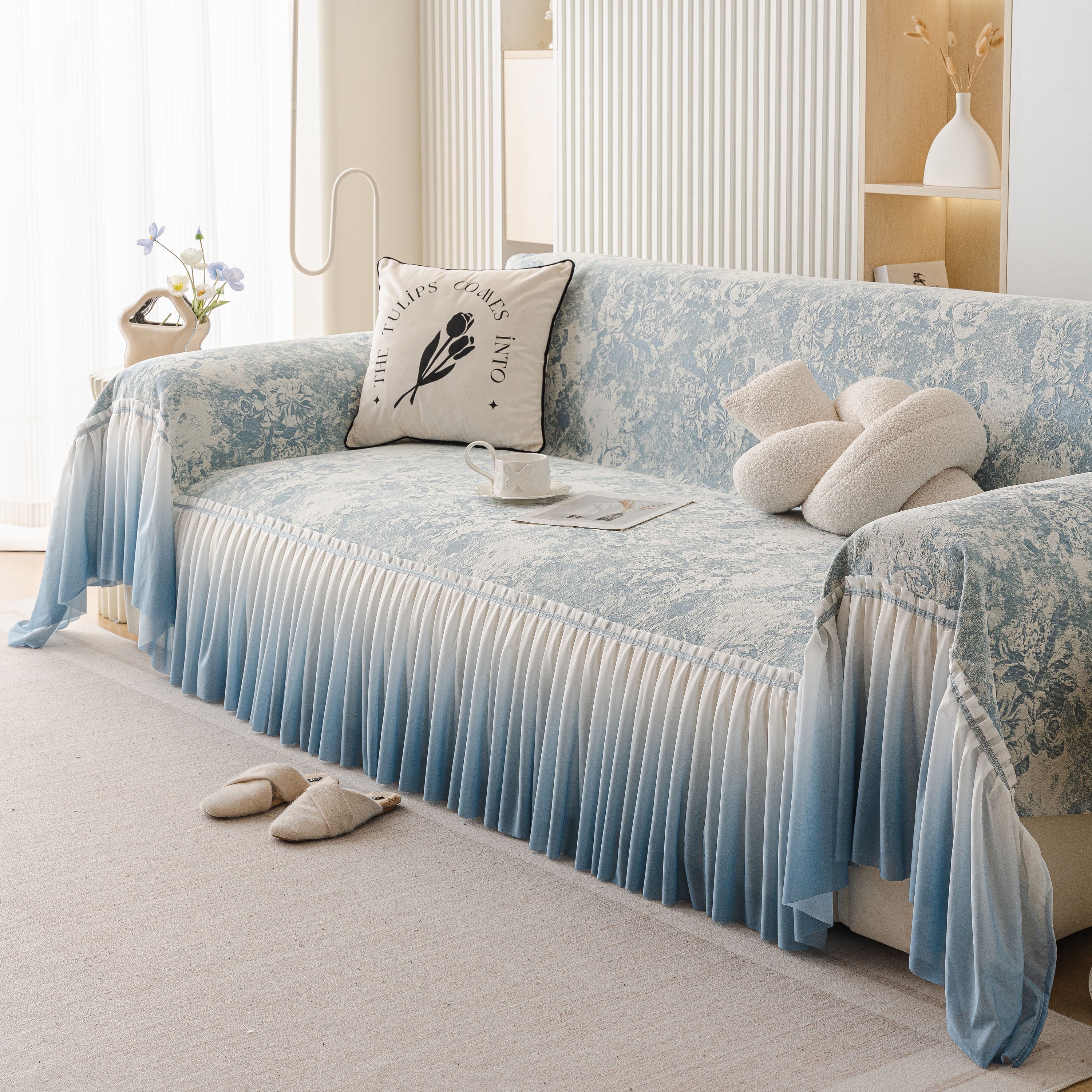 French Chic Style Ruffle Rose Cover Throw for Sofas, Decorative Sectional Covers - Image 5