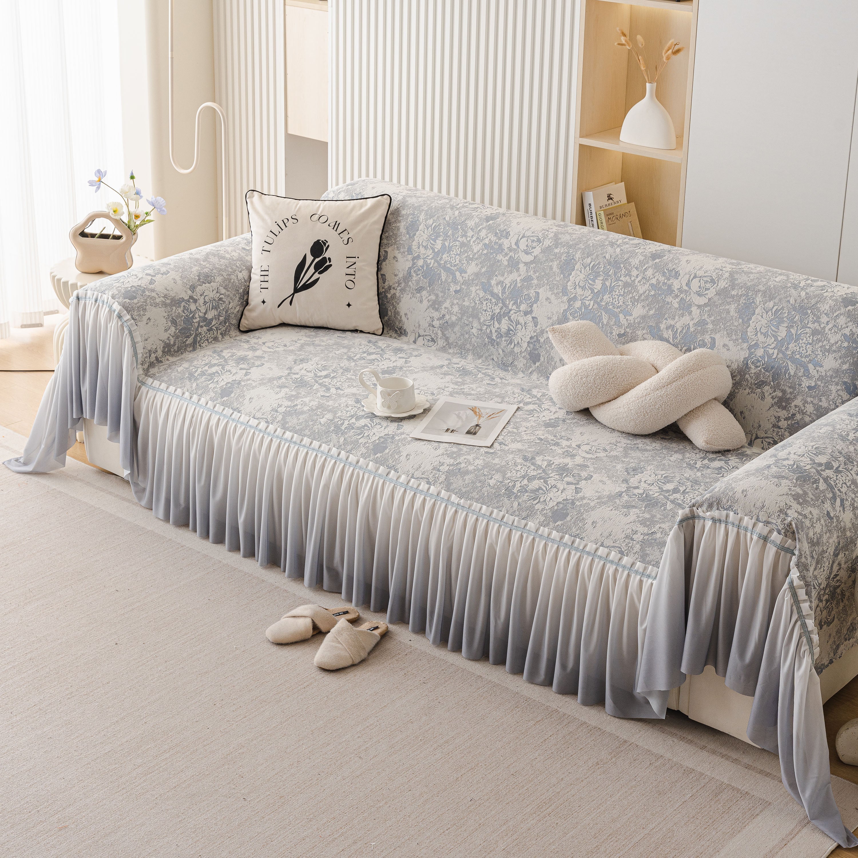 French Chic Style Ruffle Rose Cover Throw for Sofas, Decorative Sectional Covers - Image 52