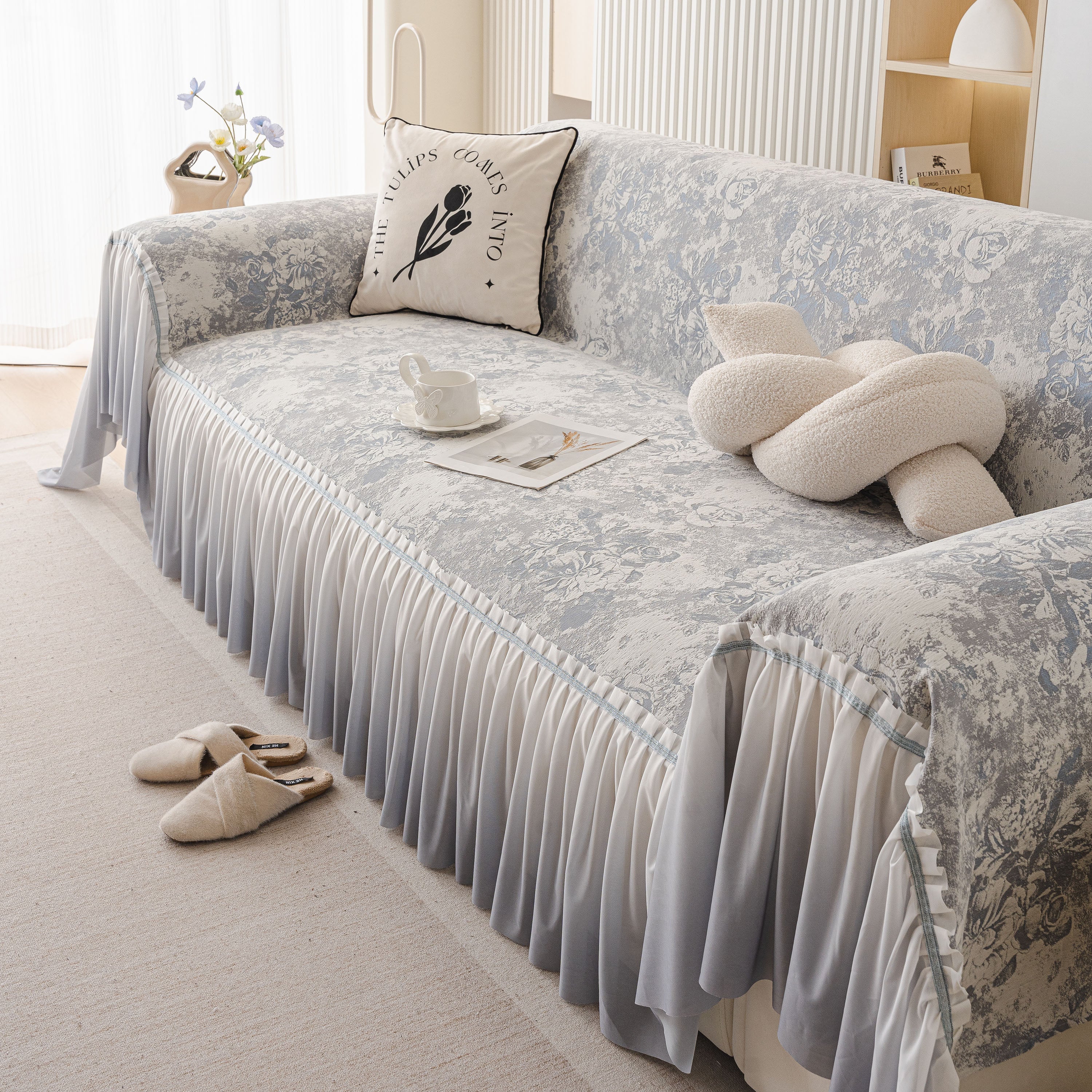 French Chic Style Ruffle Rose Cover Throw for Sofas, Decorative Sectional Covers - Image 53