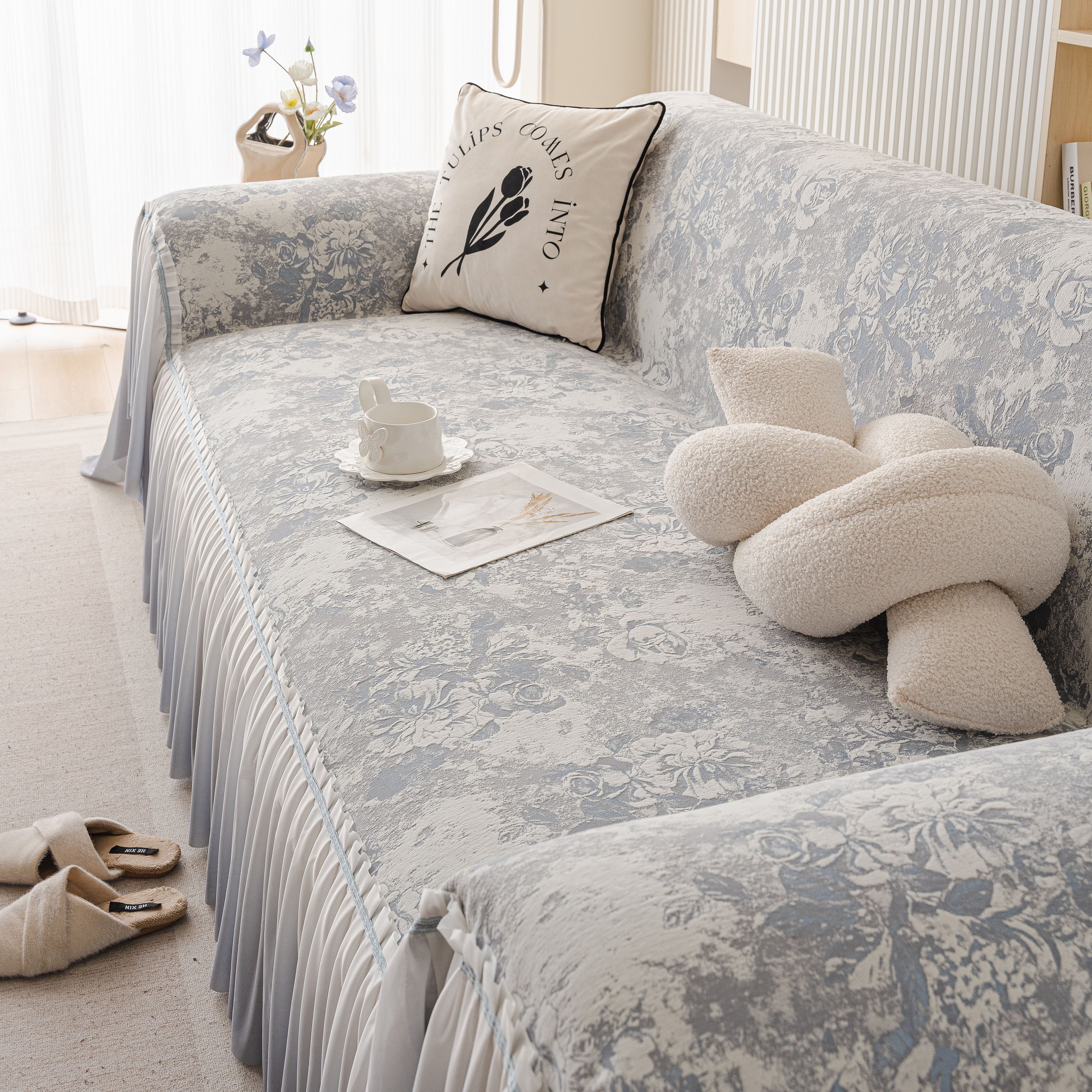 French Chic Style Ruffle Rose Cover Throw for Sofas, Decorative Sectional Covers - Image 54