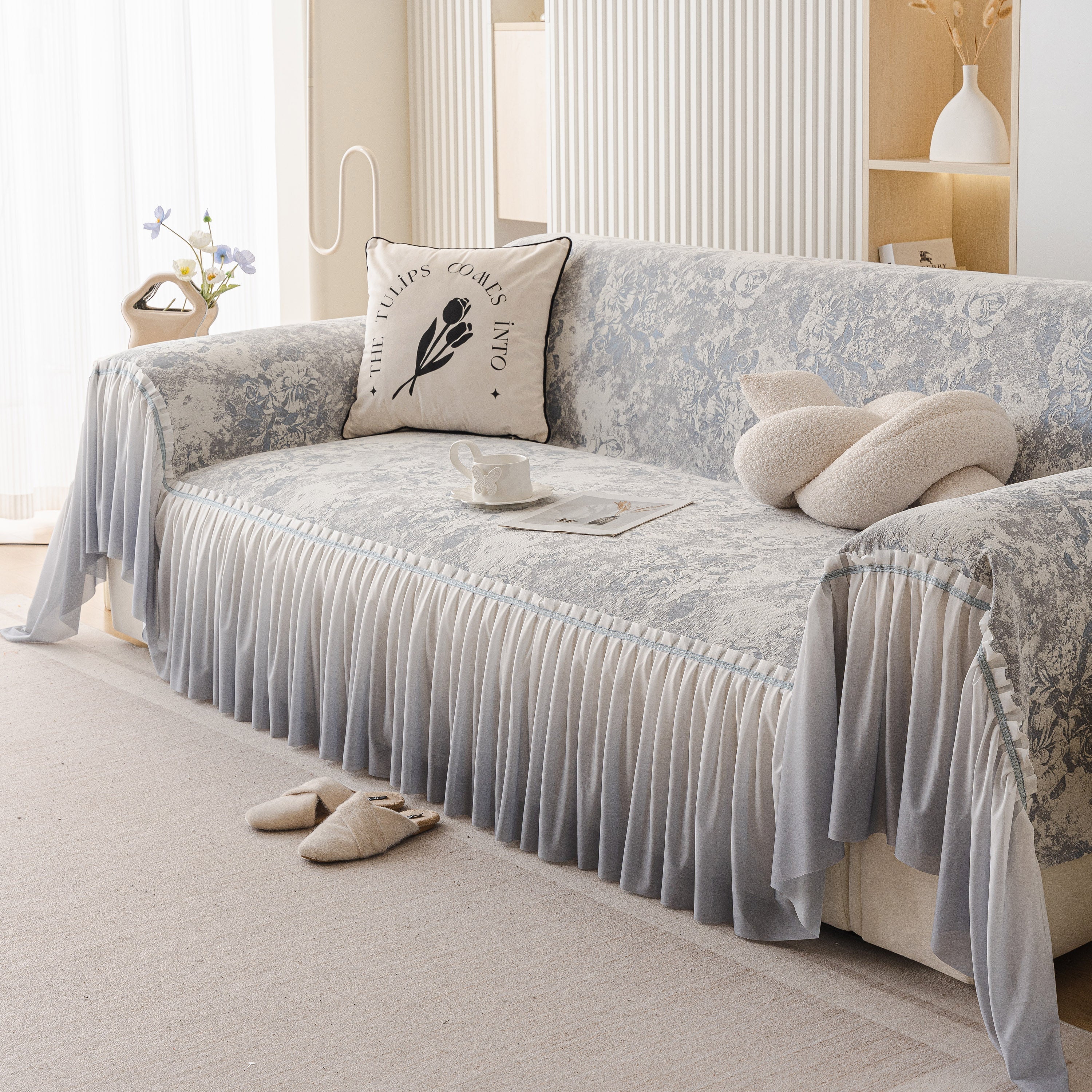 French Chic Style Ruffle Rose Cover Throw for Sofas, Decorative Sectional Covers - Image 55