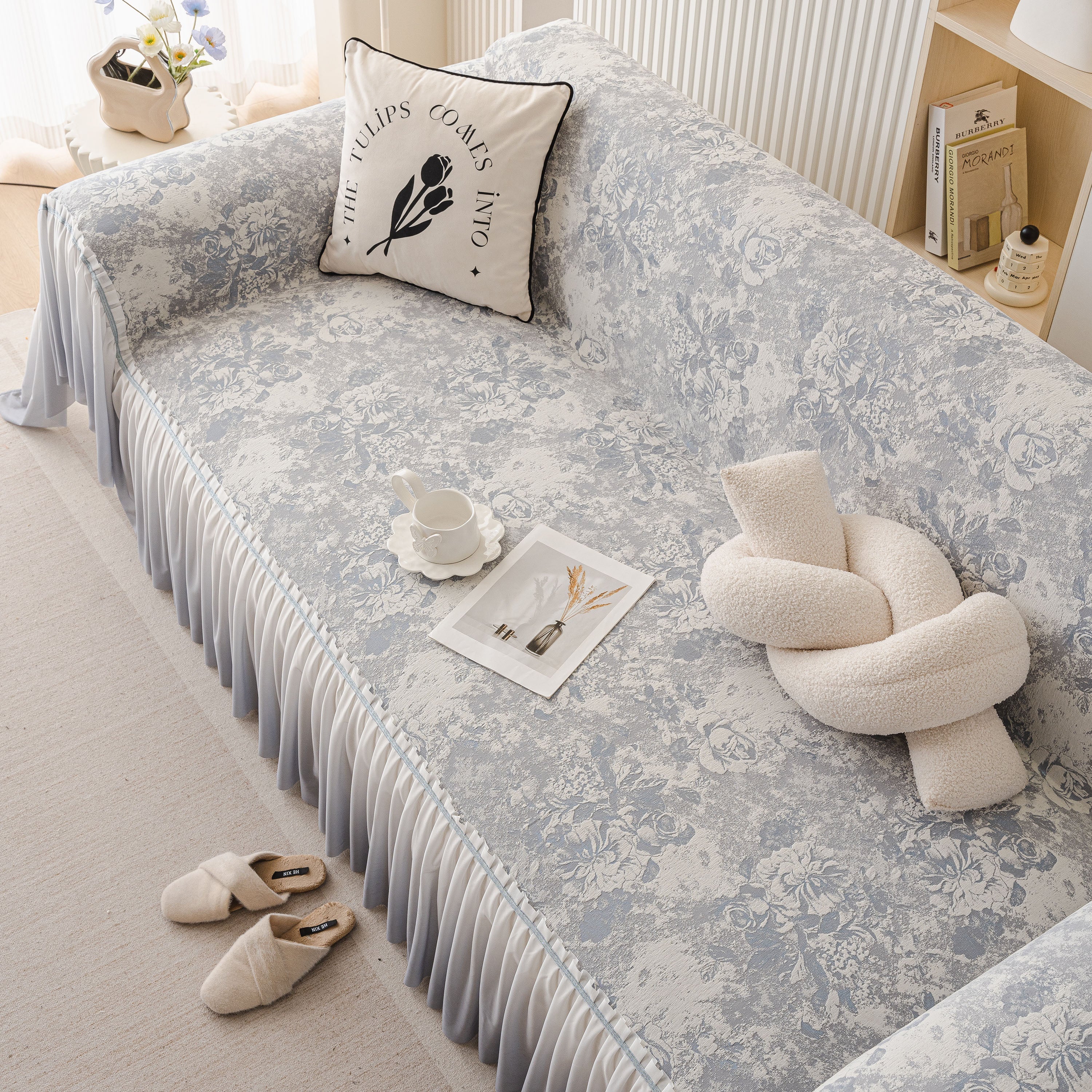 French Chic Style Ruffle Rose Cover Throw for Sofas, Decorative Sectional Covers - Image 56