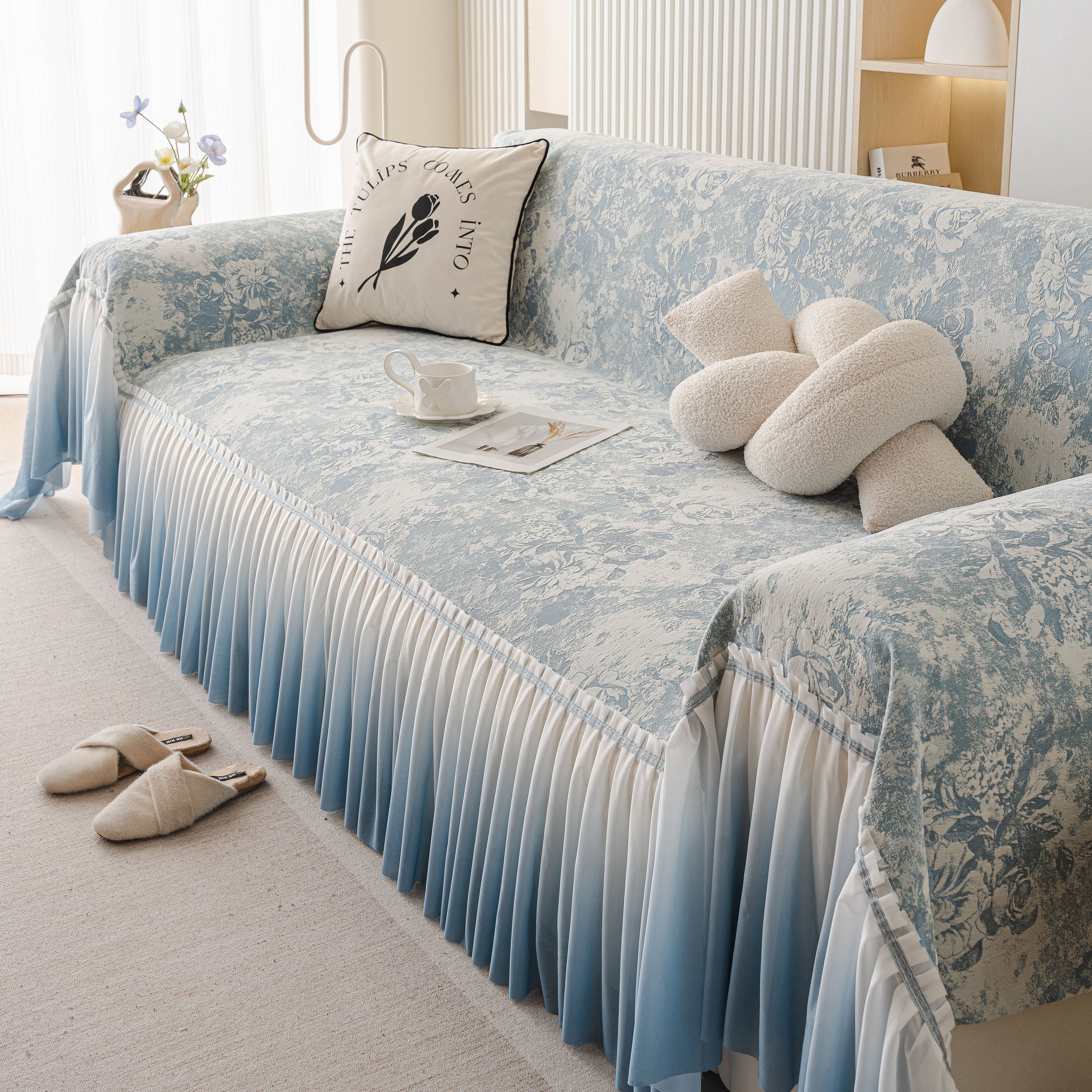 French Chic Style Ruffle Rose Cover Throw for Sofas, Decorative Sectional Covers - Image 6