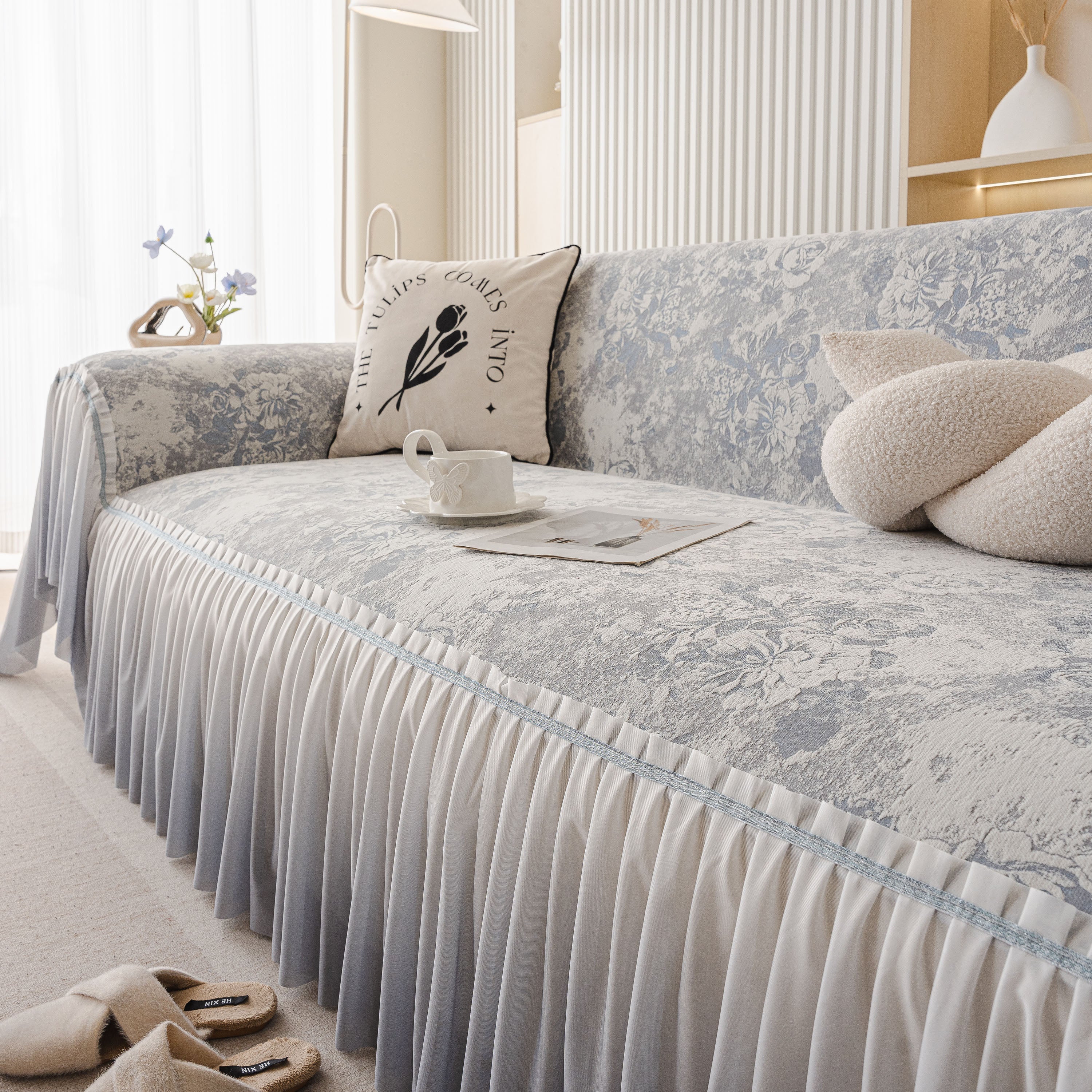 French Chic Style Ruffle Rose Cover Throw for Sofas, Decorative Sectional Covers - Image 64