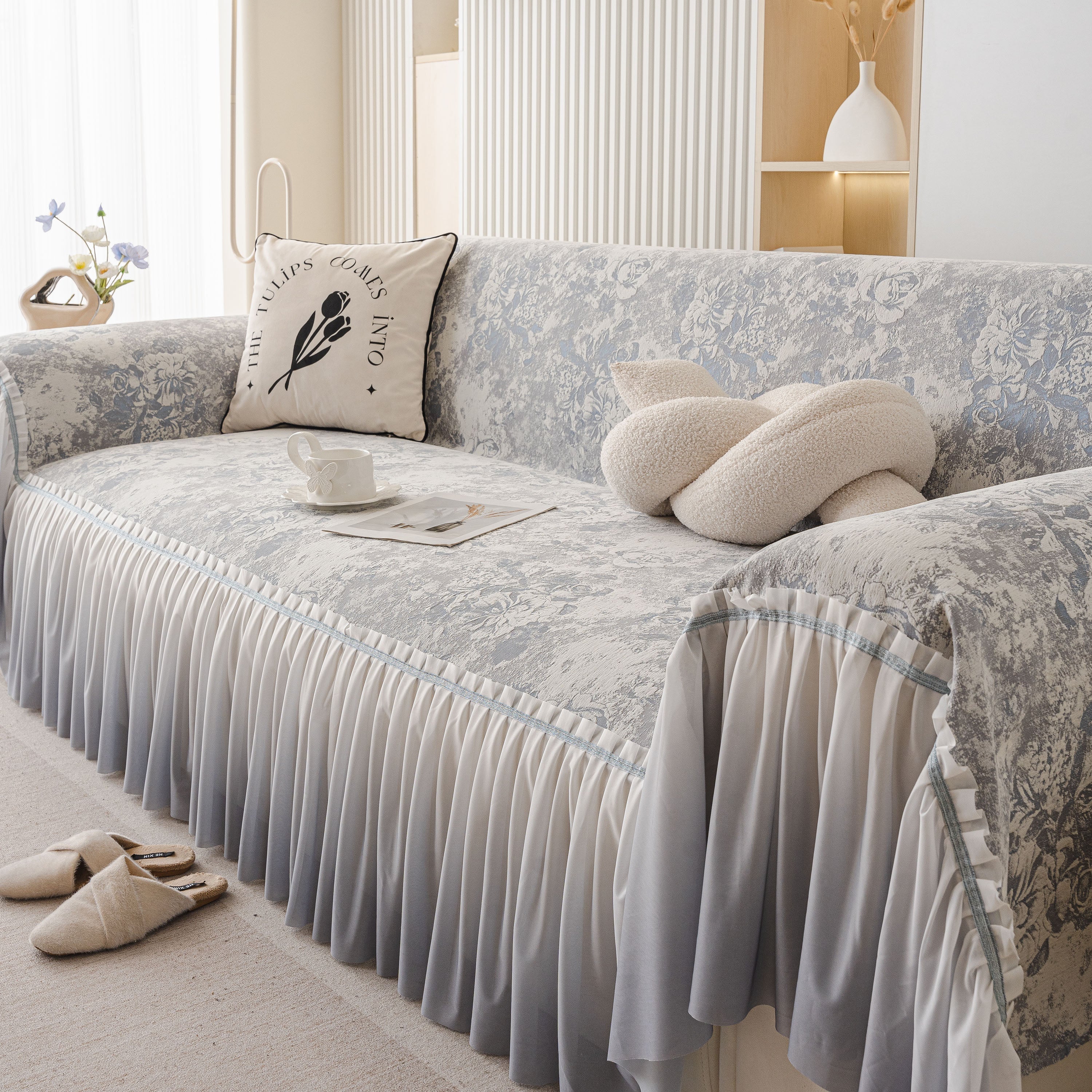 French Chic Style Ruffle Rose Cover Throw for Sofas, Decorative Sectional Covers - Image 65